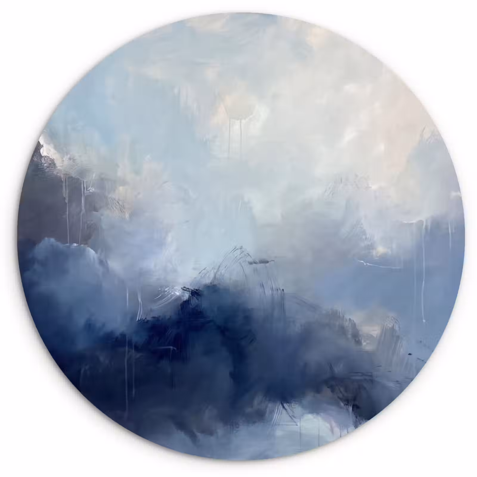 Glasbild Rund - Zusammenfassung – Wolken – Modern – Blau – Kunst - Abstract - Wolken - Modern - Blauw - Kunst Wandcirkel plexiglas klein