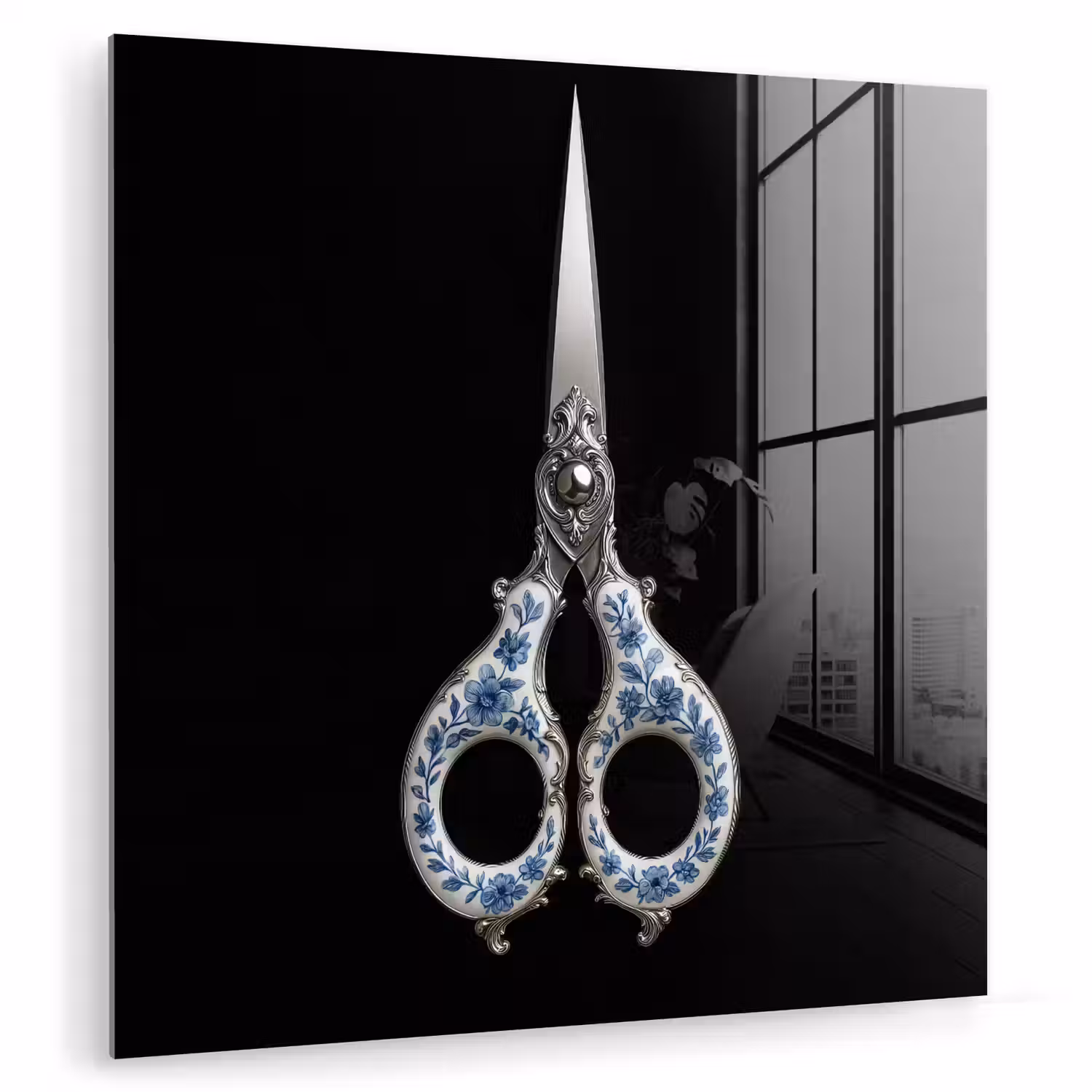 Schaar - Delfts blauw - Zwart plexiglas 5mm klein -zzzproduct_nieuw