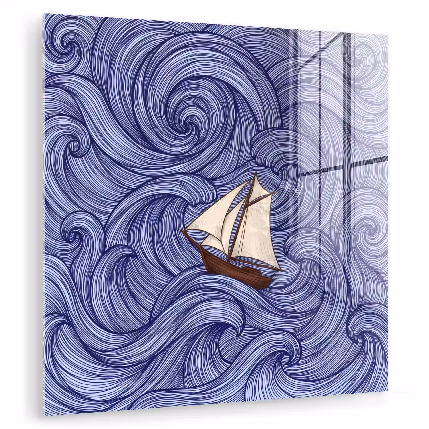 Schip - Golven - Zee - Illustratie - Blauw plexiglas 5mm klein -zzzproduct_nieuw