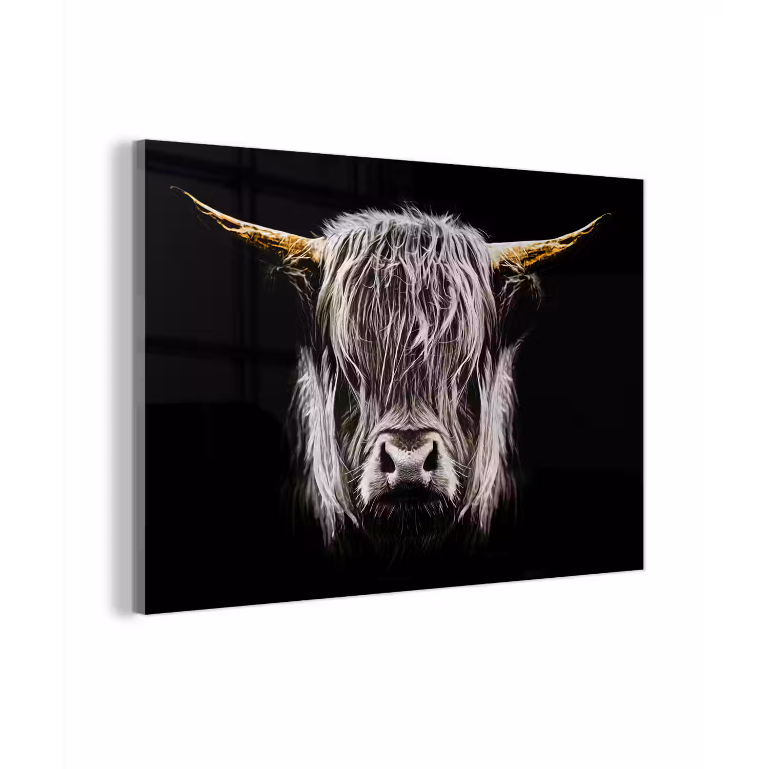 Schotse hooglander - Goud - Hoorns - Zwart wit - Koe - Dieren plexiglas 5mm klein -zzzproduct_nieuw