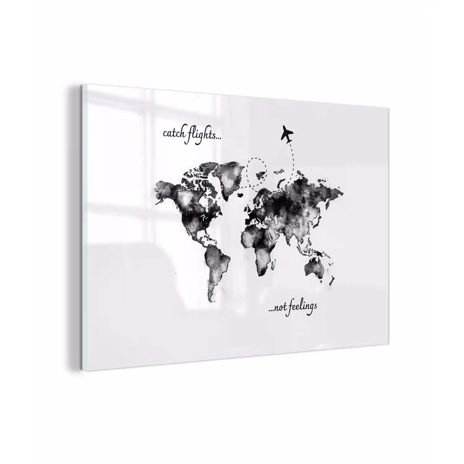 Zwart - Quote - Wereldkaart - Vliegen plexiglas 5mm klein -zzzproduct_nieuw