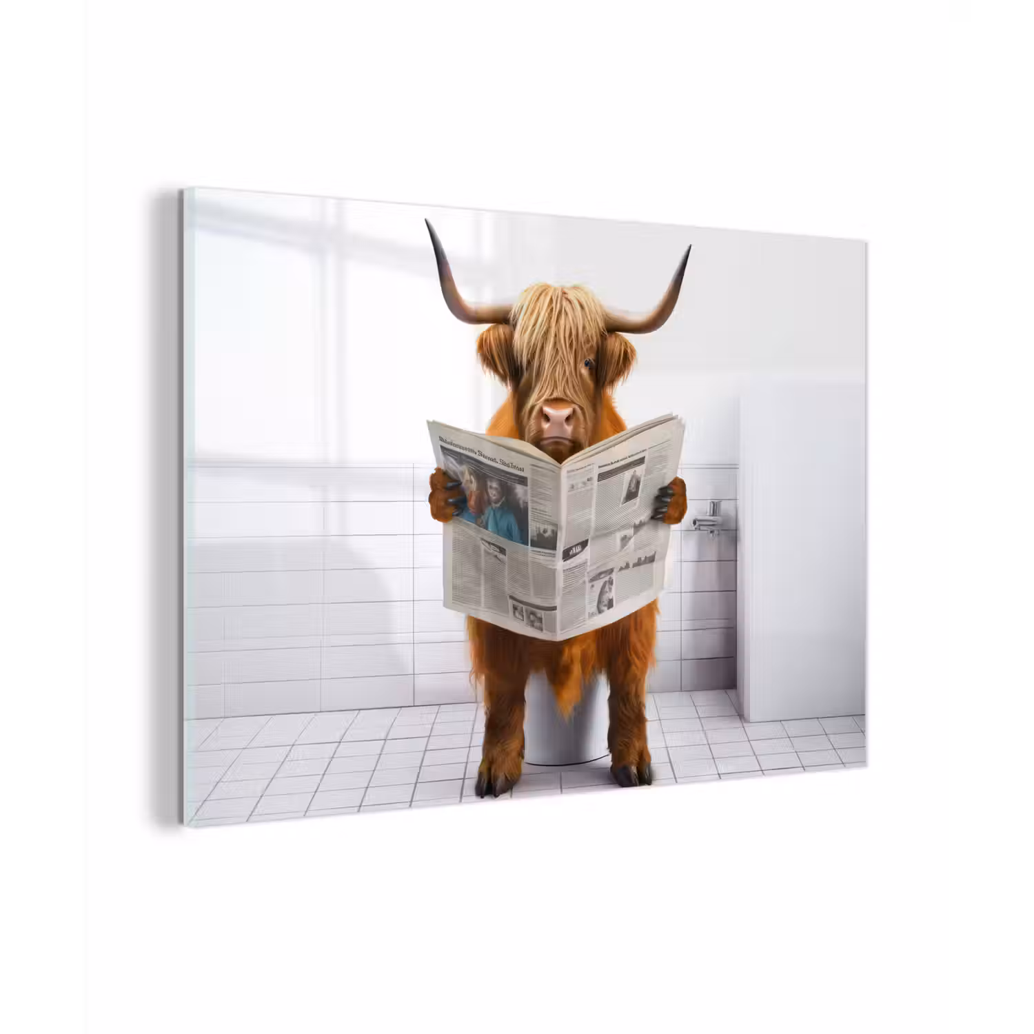 Schotse hooglander - Krant - Toilet - WC - Wit - Koe plexiglas 5mm klein -zzzproduct_nieuw