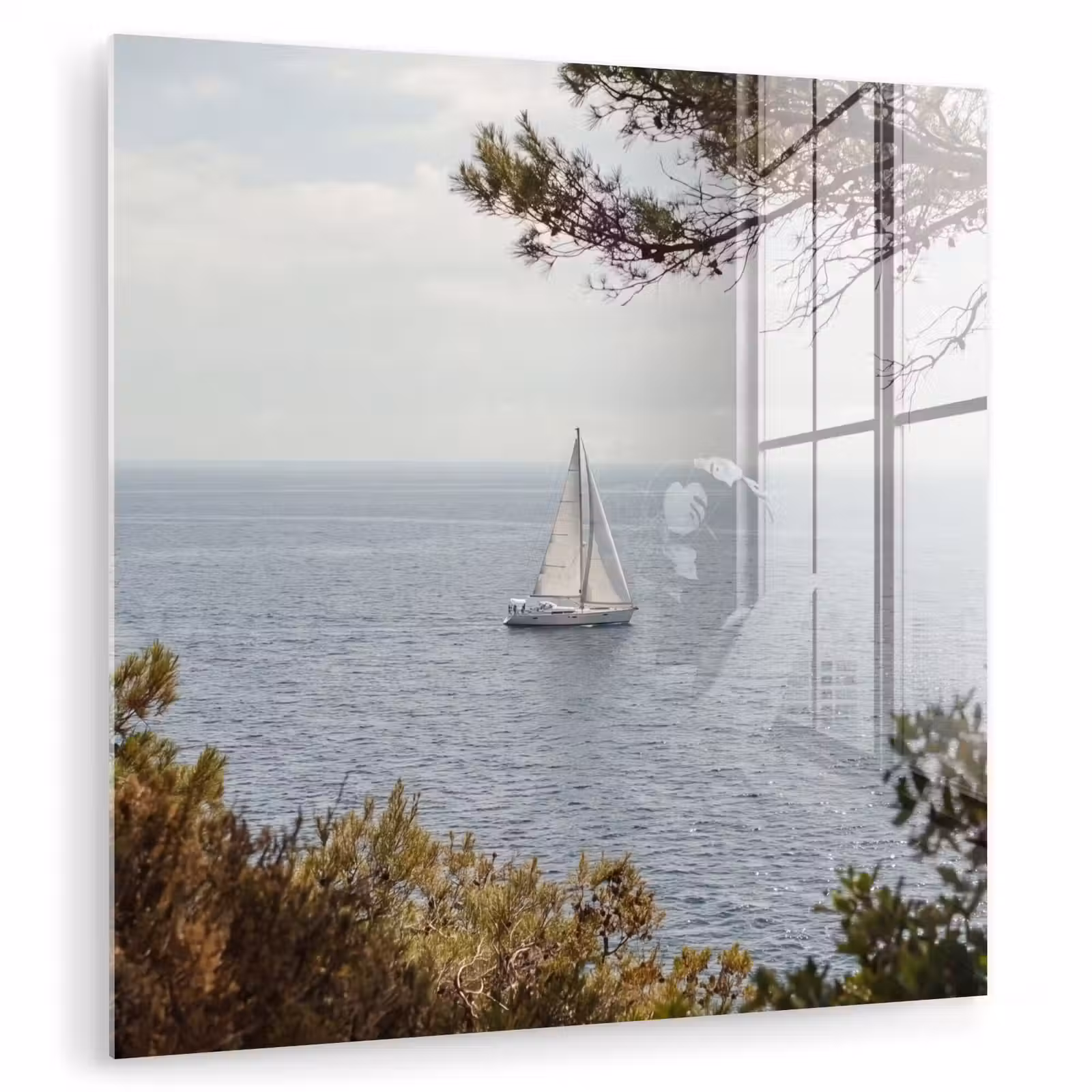 Glasbild - Segelboot – Bäume – Wasser - Zeilboot - bomen - water plexiglas 5mm klein