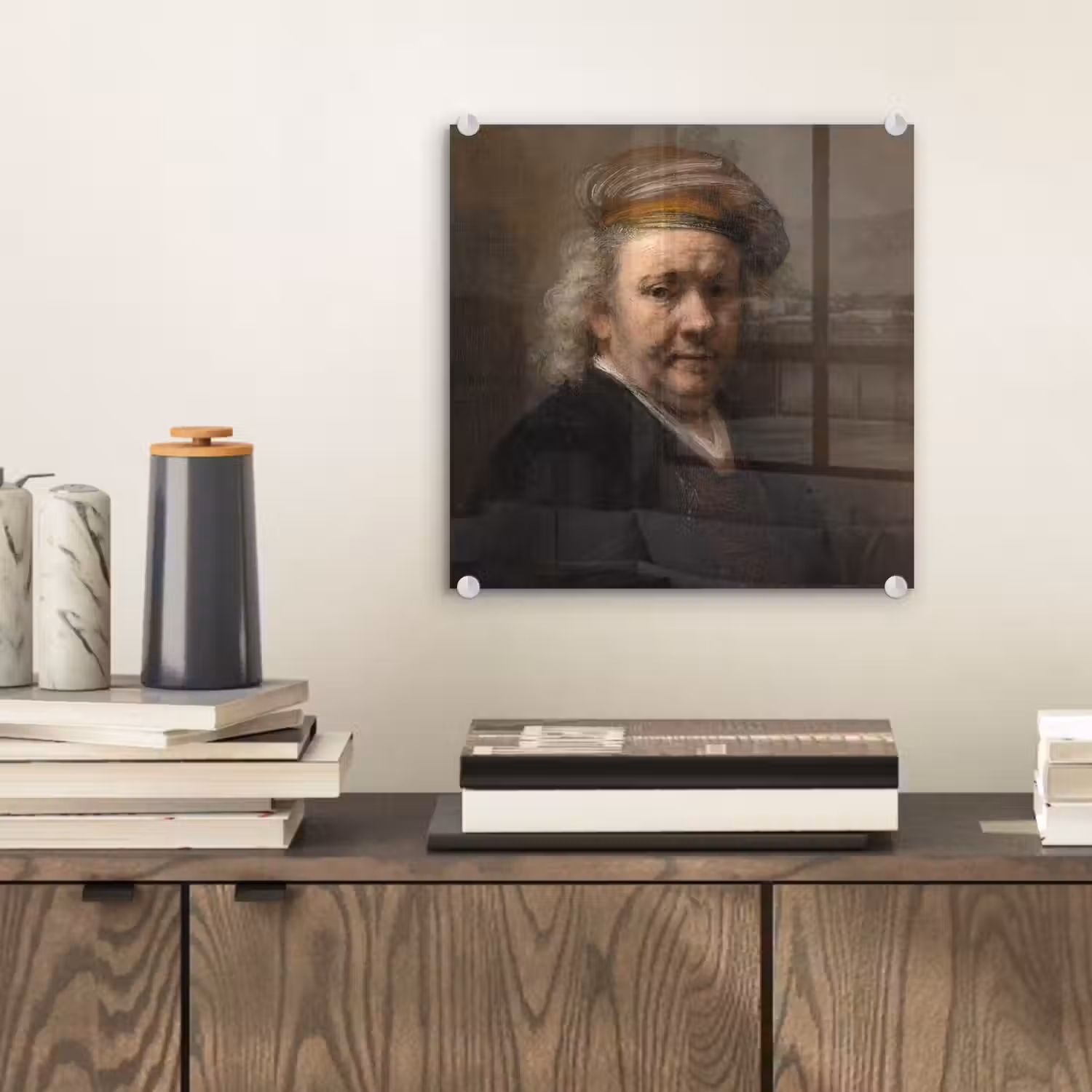 Zelfportret - Schilderij van Rembrandt van Rijn plexiglas 5mm klein -sfeer1