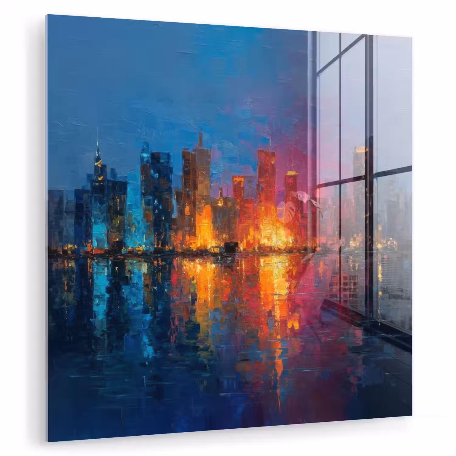 Skyline - Penseelstreken - Donkerblauw - Lichtgevend plexiglas 5mm klein -zzzproduct_nieuw