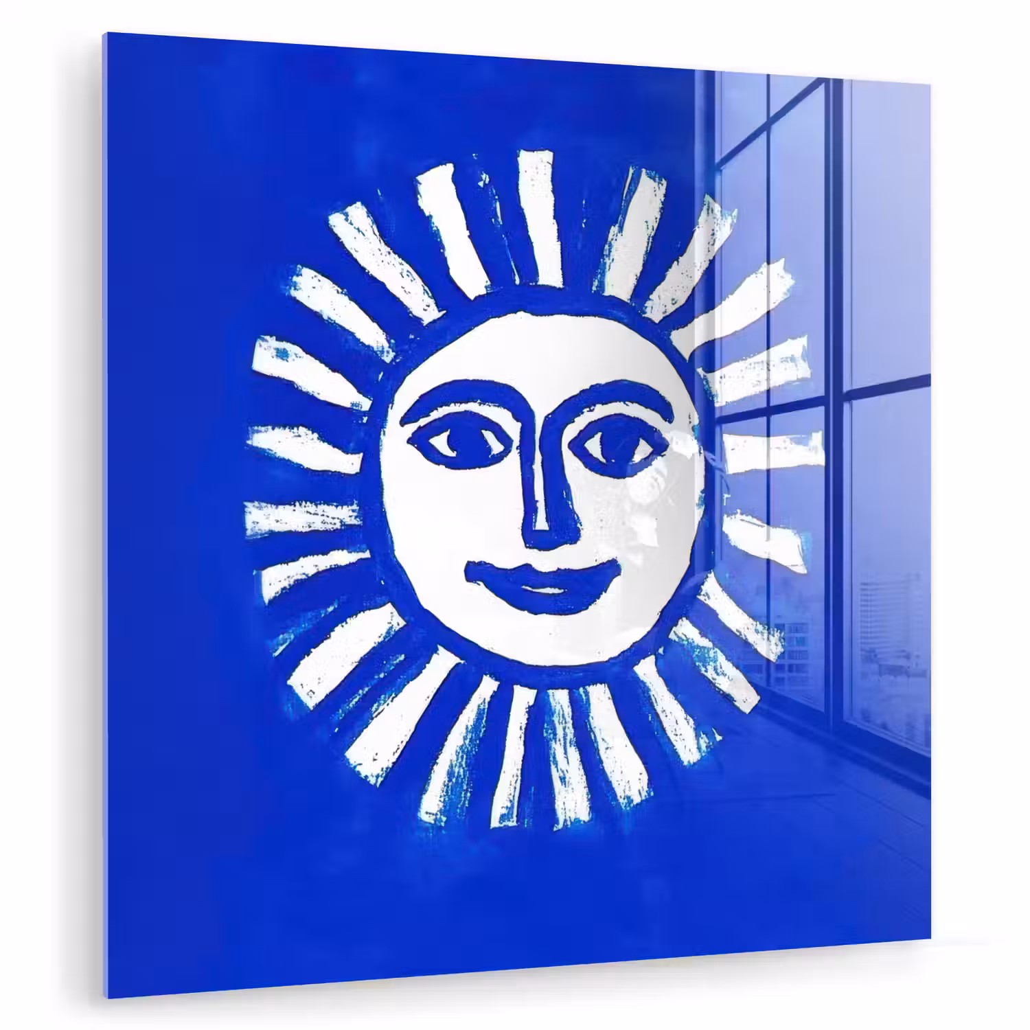 Zon - Gezicht - Penseelstructuur - Blauw plexiglas 5mm klein -zzzproduct_nieuw