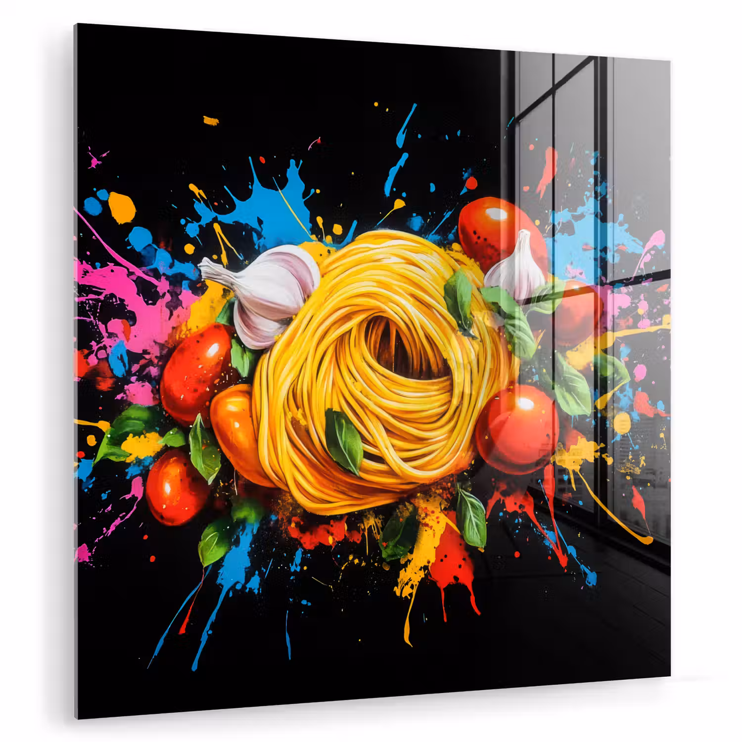 Spaghetti - Graffiti - Verf - Kleurrijk - Eten - Modern plexiglas 5mm klein -zzzproduct_nieuw