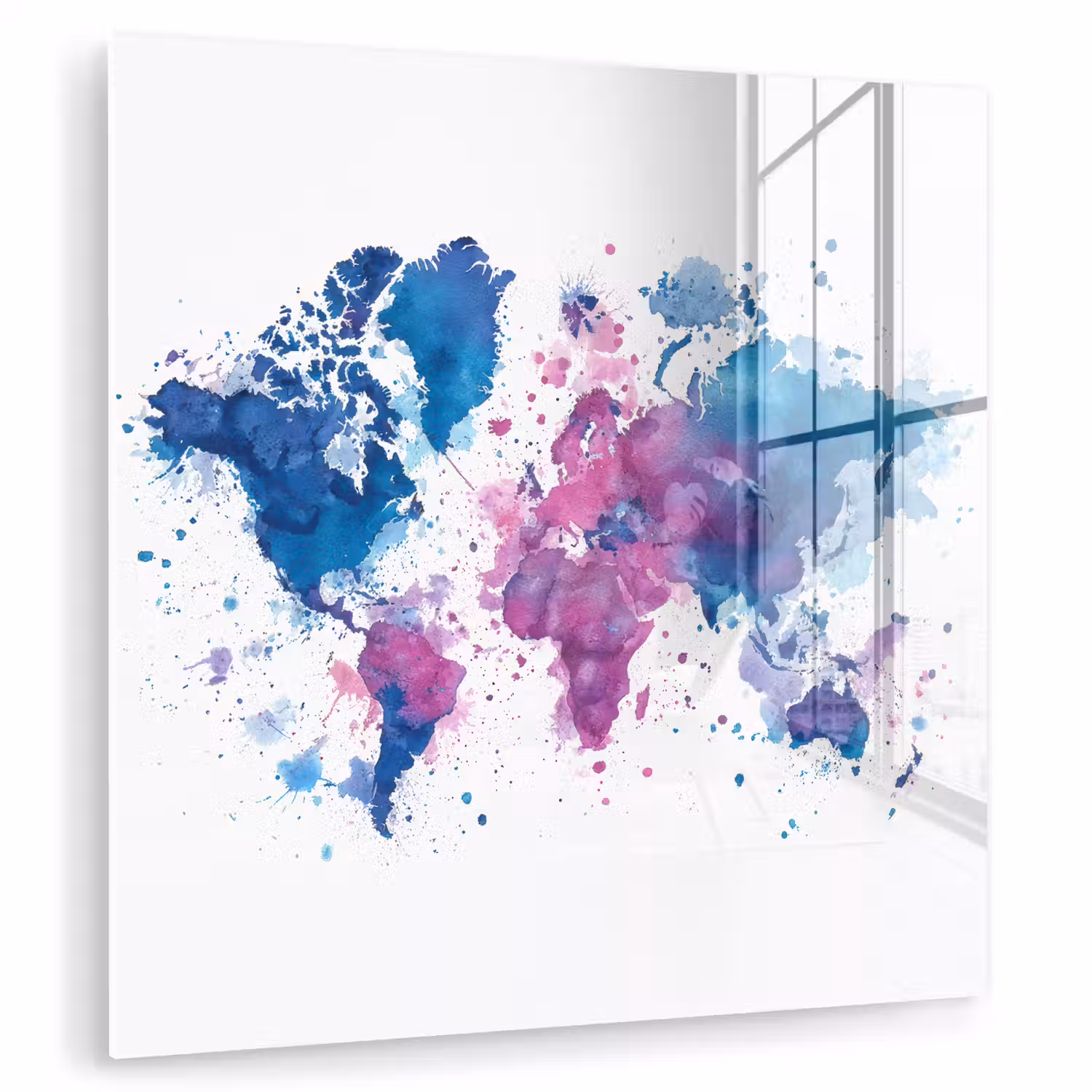 Spatten - Wereldkaart - Blauwtinten plexiglas 5mm klein -zzzproduct_nieuw