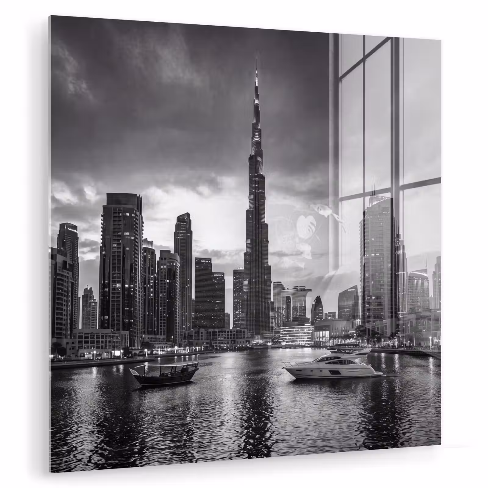 Glasbild - Stadt – Skyline – Architektur – Abend – Schwarz-Weiß - Stad - Skyline - Architectuur - Avond - Zwart-wit plexiglas 5mm klein