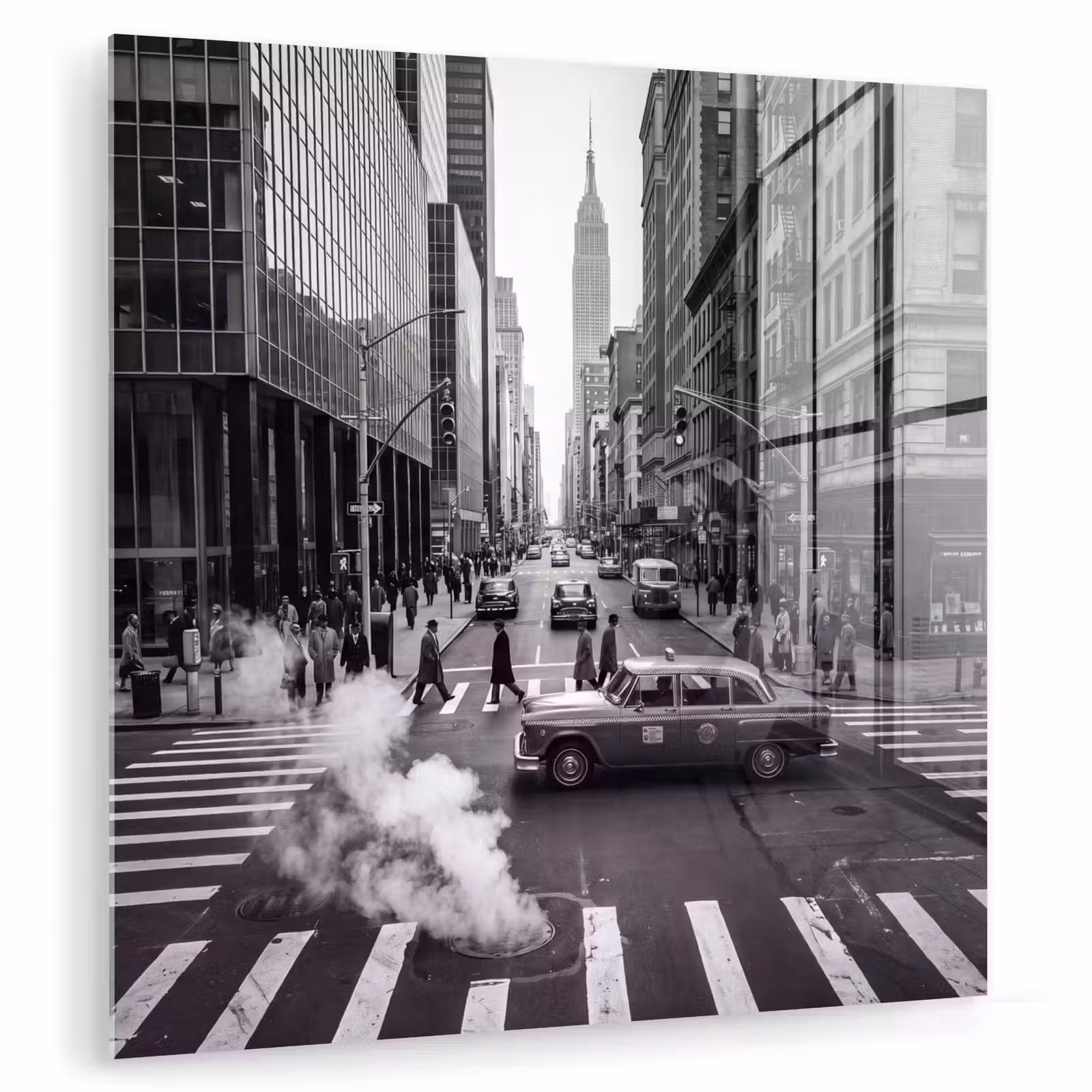 Glasbild - Stadt – Straße – Gebäude – Verkehr – Schwarz-Weiß - Stad - Straat - Gebouwen - Verkeer - Zwart-wit plexiglas 5mm klein