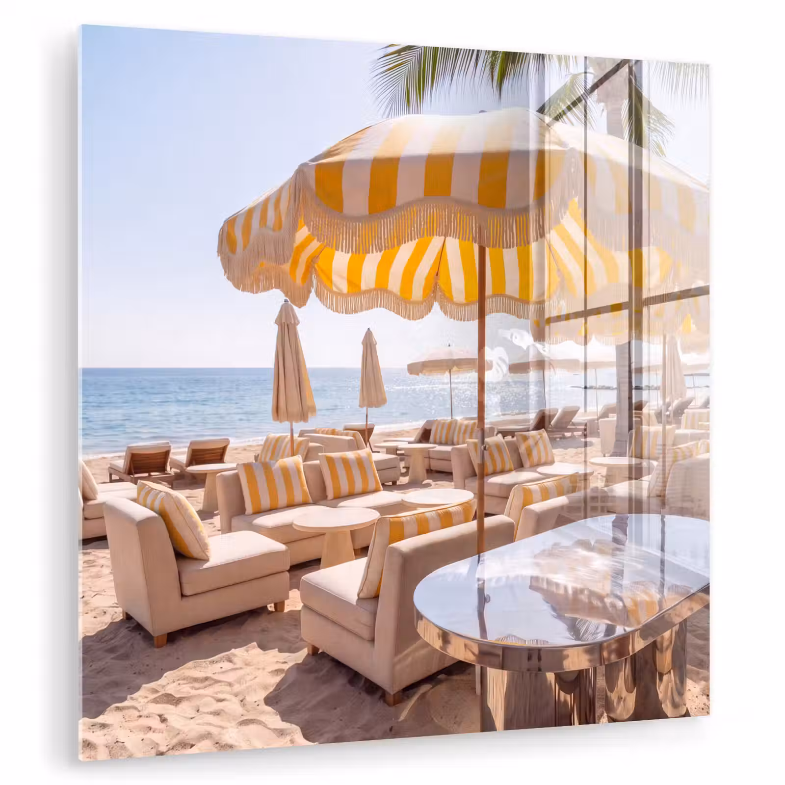 Glasbild - Strand – Liegestühle – Urlaub – Modern – Gelb - Strand - Ligbedden - Vakantie - Modern - Geel plexiglas 5mm klein