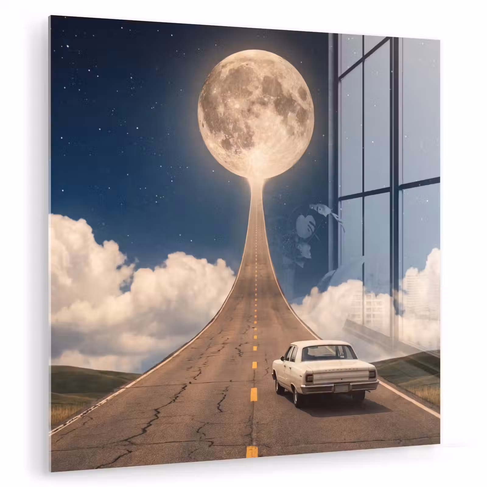 Glasbild - Straße – Mond – Nacht - Weg - Maan - Nacht plexiglas 5mm klein