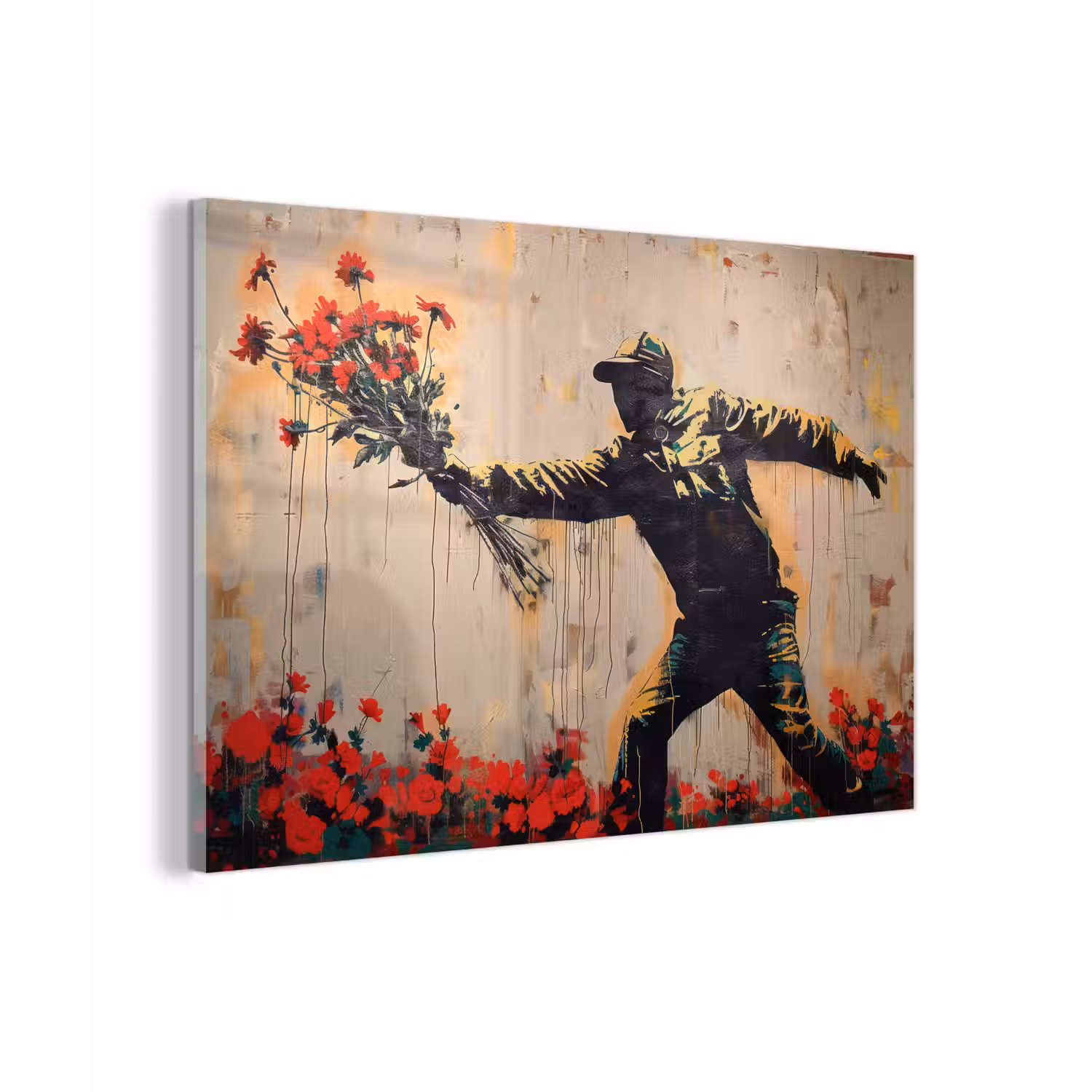 Street art - Man - Bloemen - Rood - Graffiti - Banksy plexiglas 5mm klein -zzzproduct_nieuw
