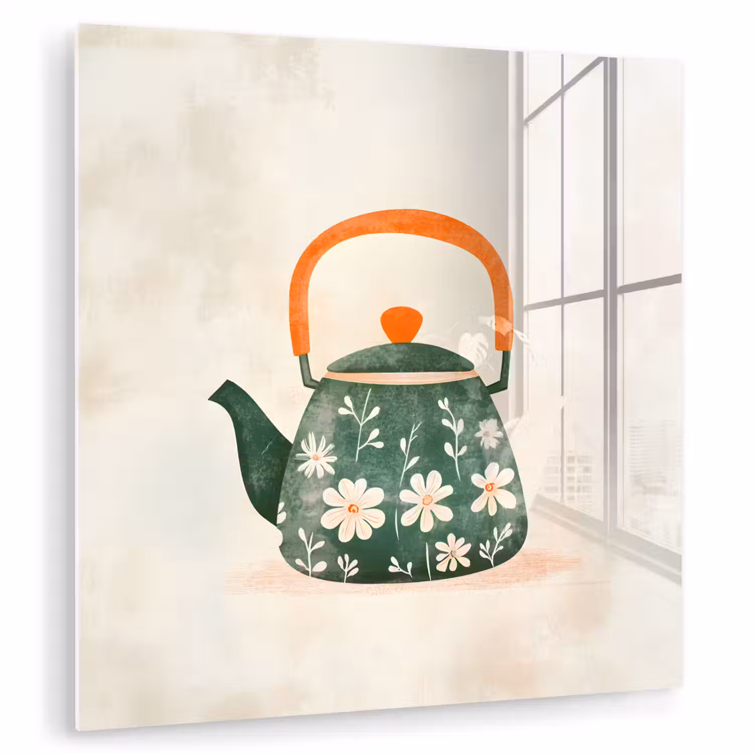 Theepot - Groen - Bloemen - Oranje plexiglas 5mm klein -zzzproduct_nieuw