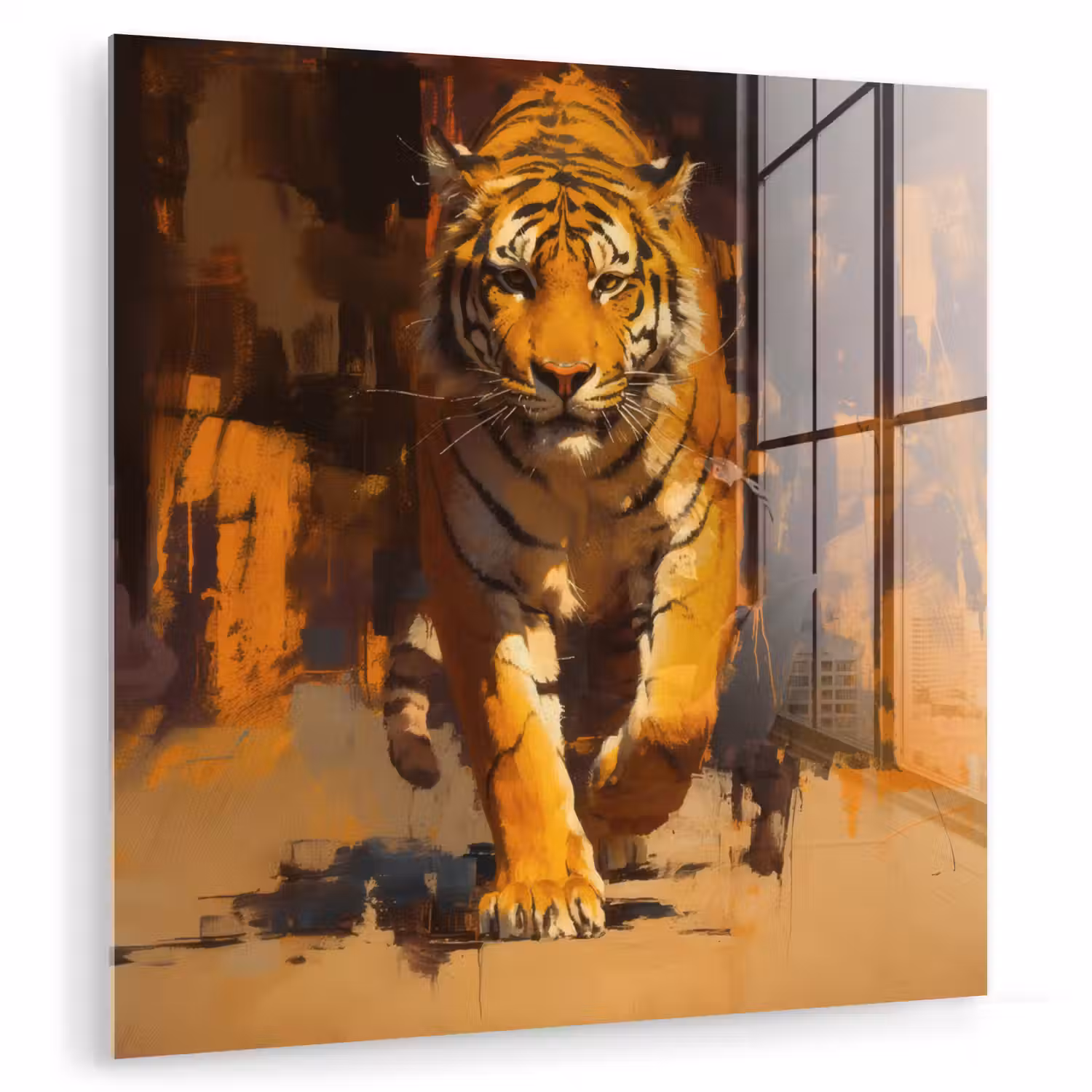 Tijger - Geschilderd - Oranje - Penseelstreken plexiglas 5mm klein -zzzproduct_nieuw
