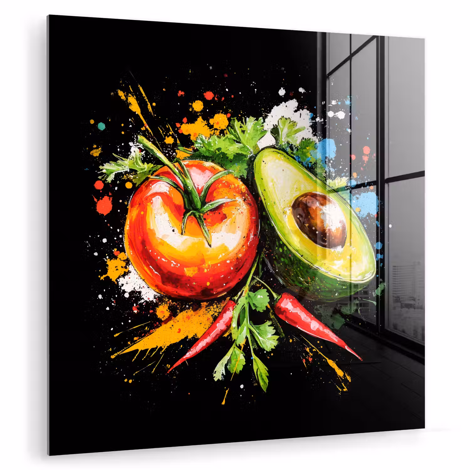 Tomaat - Avocado - Peper - Graffiti - Verf - Modern plexiglas 5mm klein -zzzproduct_nieuw