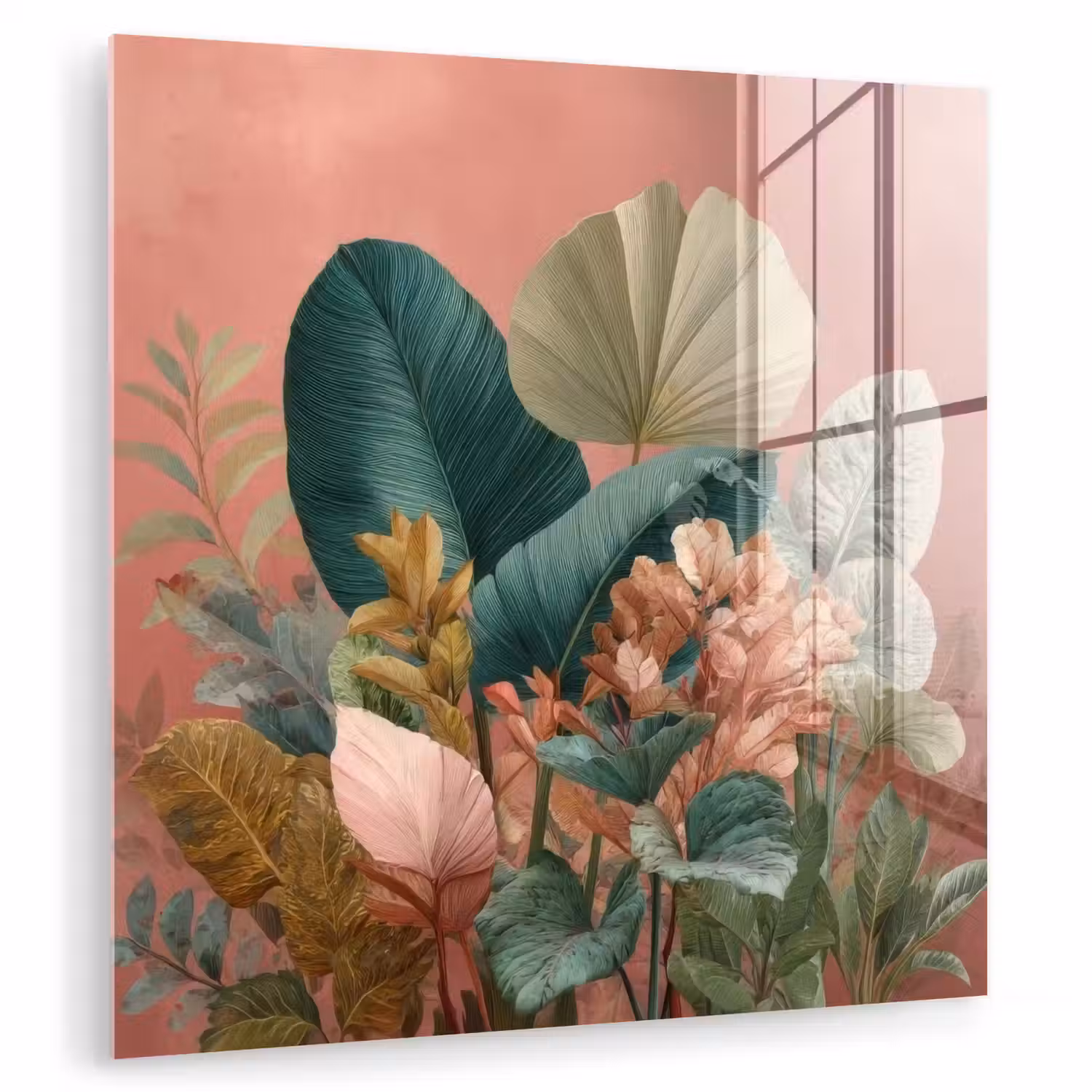 Tropische bladeren - Bloemen - Roze - groen plexiglas 5mm klein -zzzproduct_nieuw