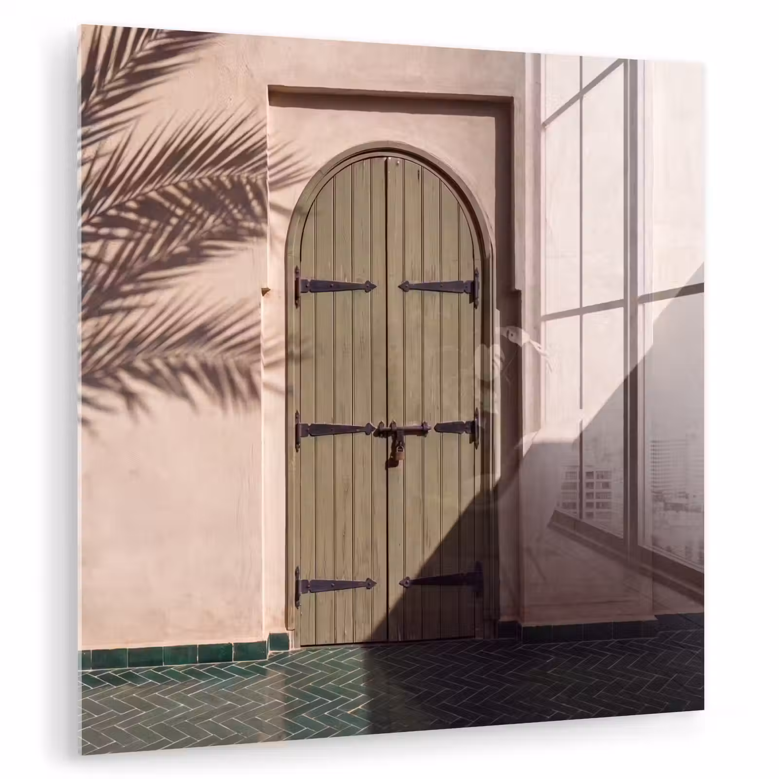 Glasbild - Tür – Holz – Architektur – Grün – Rustikal - Deur - Hout - Architectuur - Groen - Rustiek plexiglas 5mm klein
