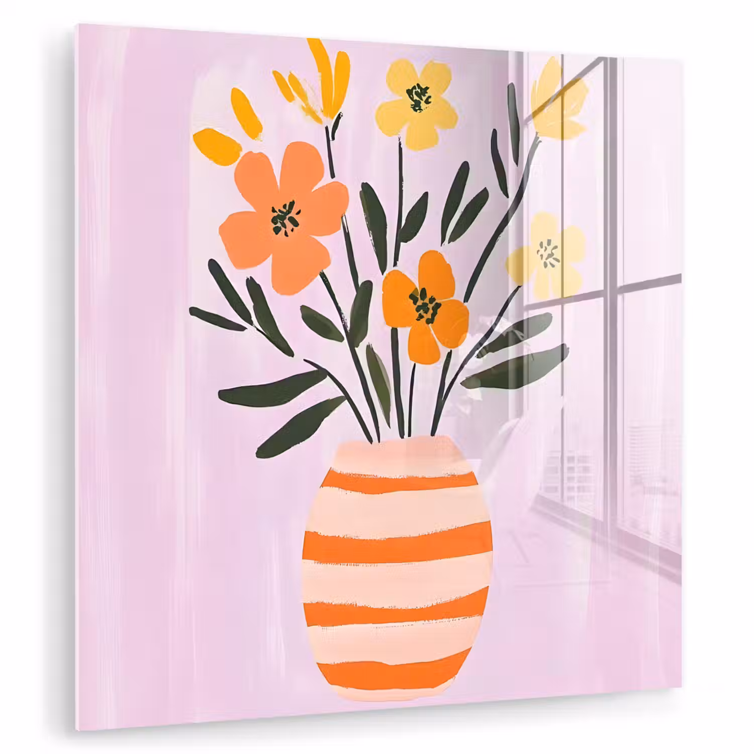 Vaas - Gestreept - Bloemen - Oranje plexiglas 5mm klein -zzzproduct_nieuw