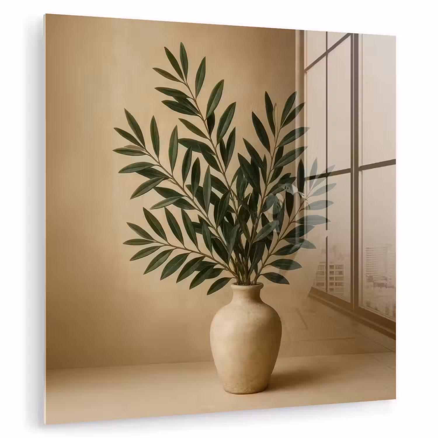 Vaas - Olijftakken - Bladeren - Beige plexiglas 5mm klein -zzzproduct_nieuw