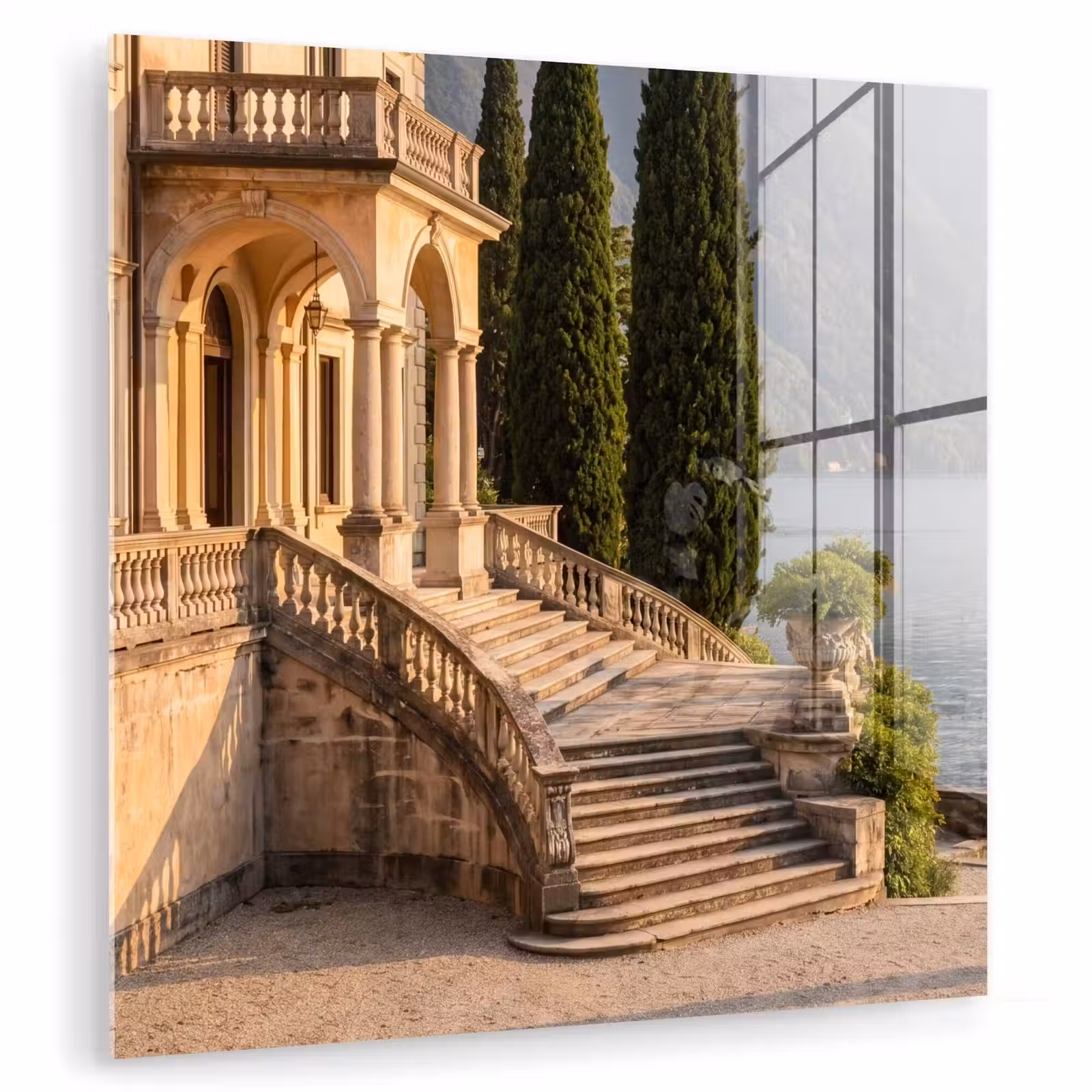 Glasbild - Villa – Wasser – Treppen - Villa - water -trappen plexiglas 5mm klein