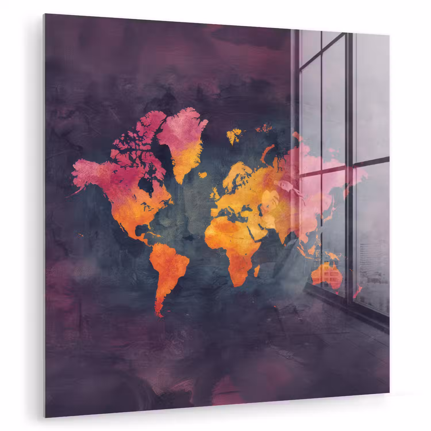 Paars - Warm - Wereldkaart plexiglas 5mm klein -zzzproduct_nieuw