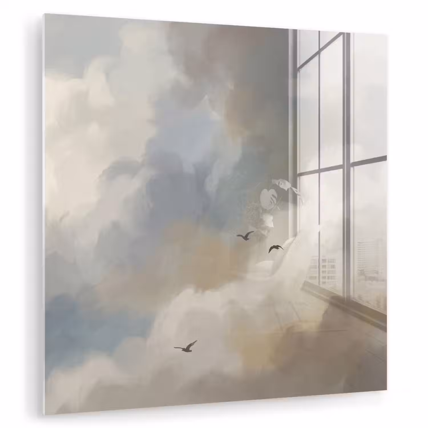 Vogel - Wolken - Natuur - Modern - Grijs plexiglas 5mm klein -zzzproduct_nieuw