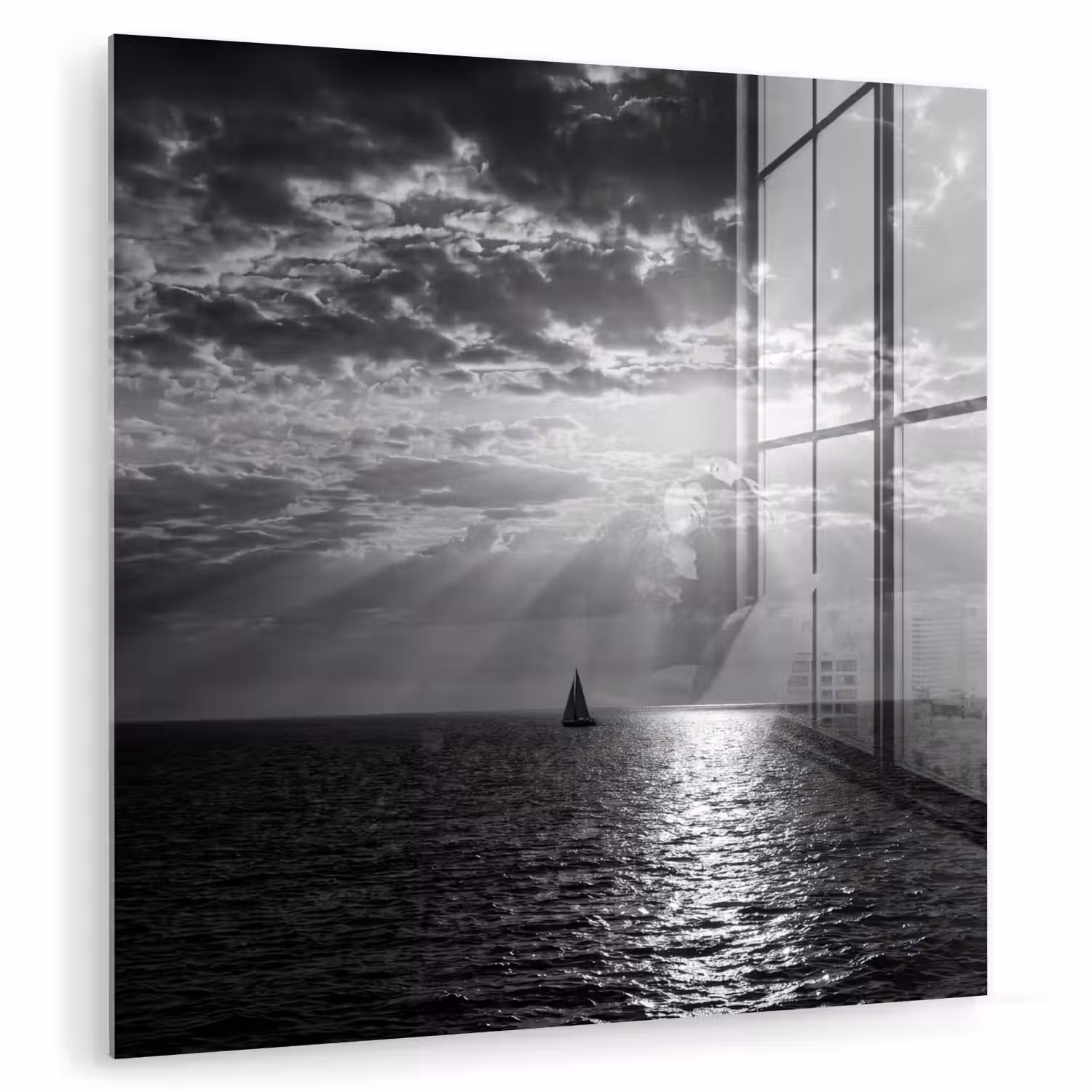 Water - Boot - Lucht - Natuur - Zwart-wit plexiglas 5mm klein -zzzproduct_nieuw