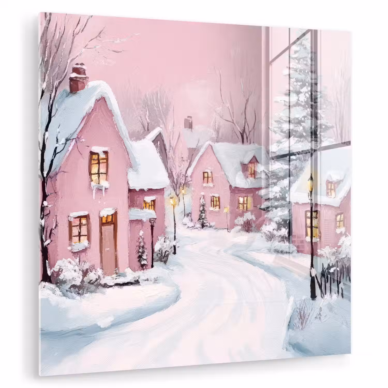 Kerstdorp - Roze - Winter - Sneeuw - Huizen plexiglas 5mm klein -zzzproduct_nieuw