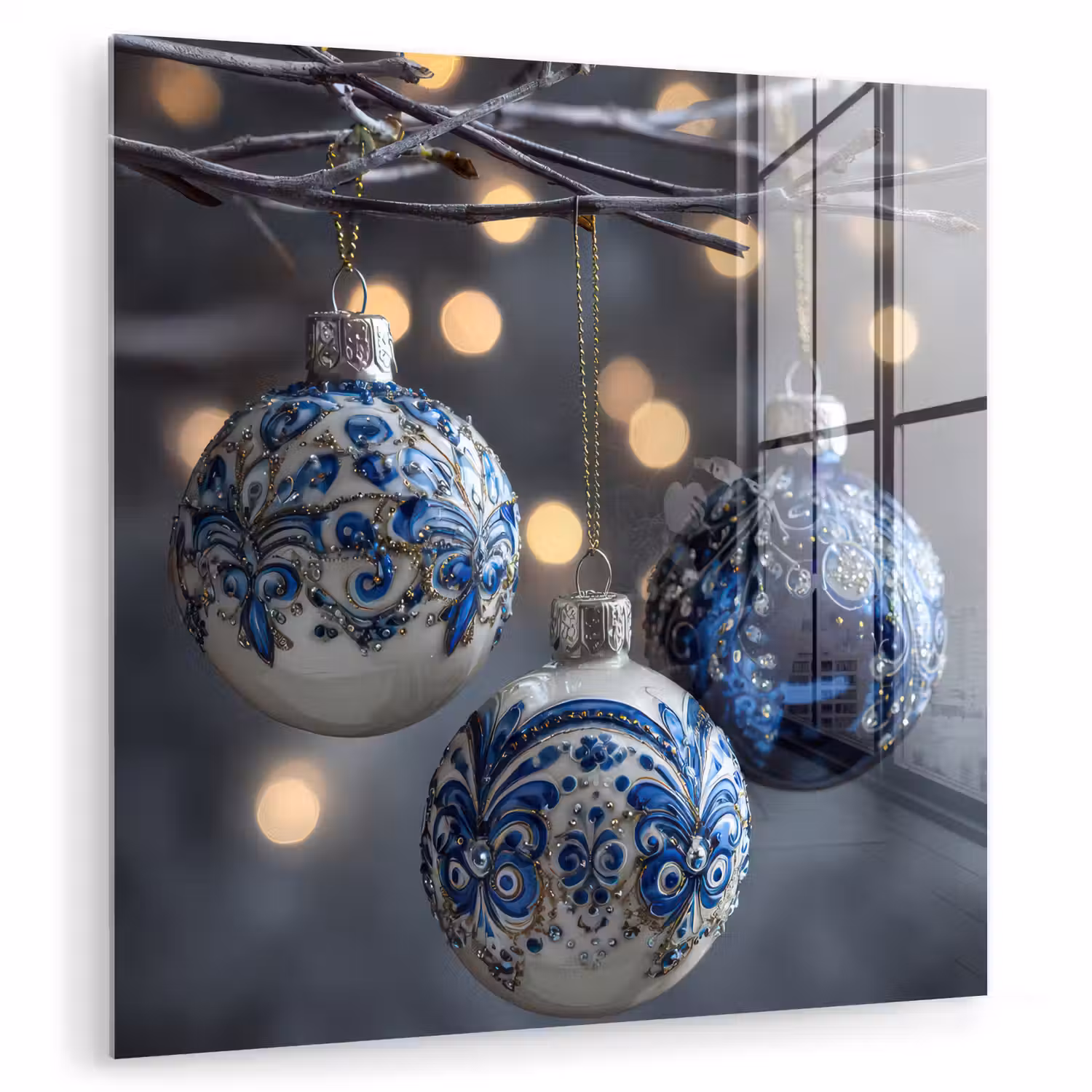 Kerstbal - Versierd - Blauw plexiglas 5mm klein -zzzproduct_nieuw