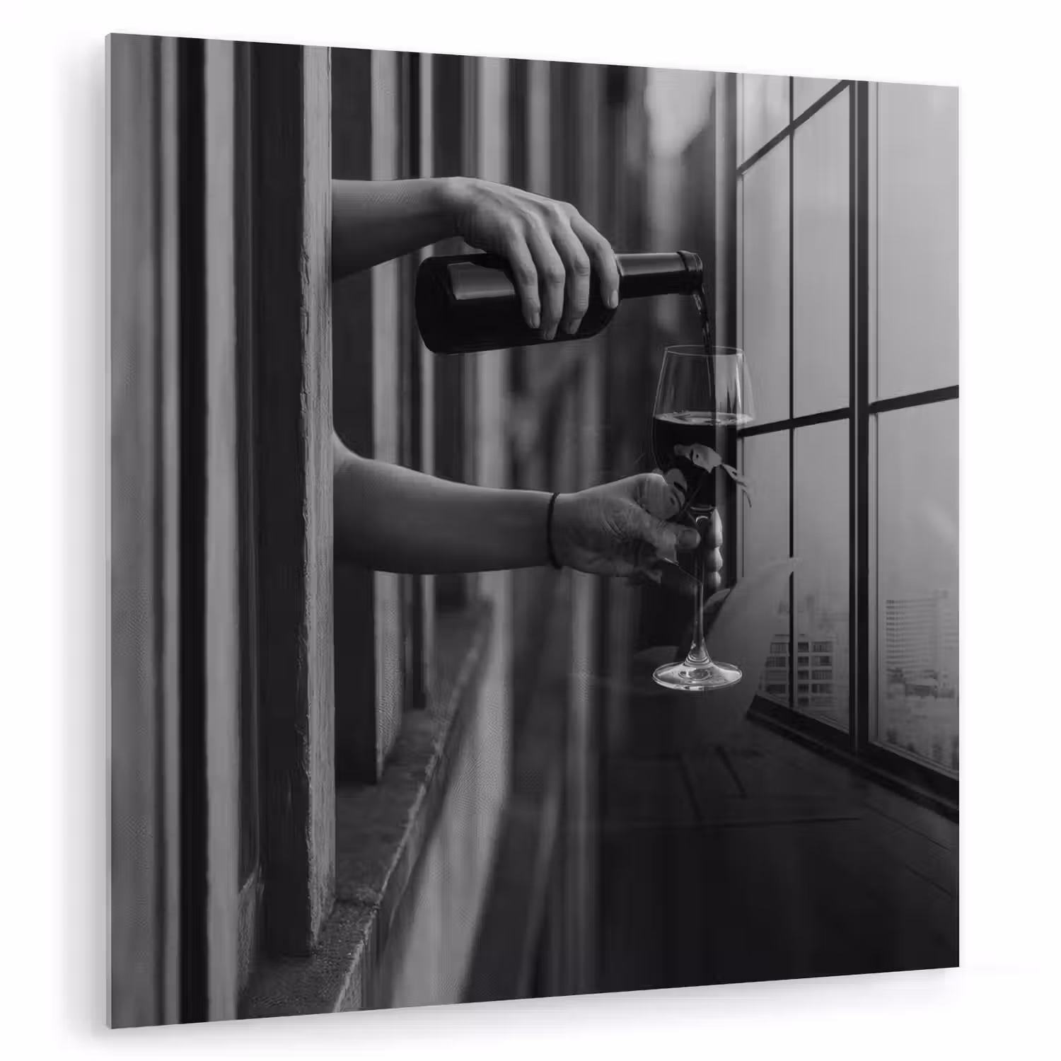 Wijnfles - Glas - Handen - Raam plexiglas 5mm klein -zzzproduct_nieuw