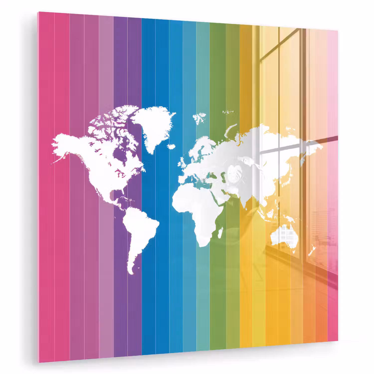Wit - Wereldkaart - Regenboog - Banen plexiglas 5mm klein -zzzproduct_nieuw