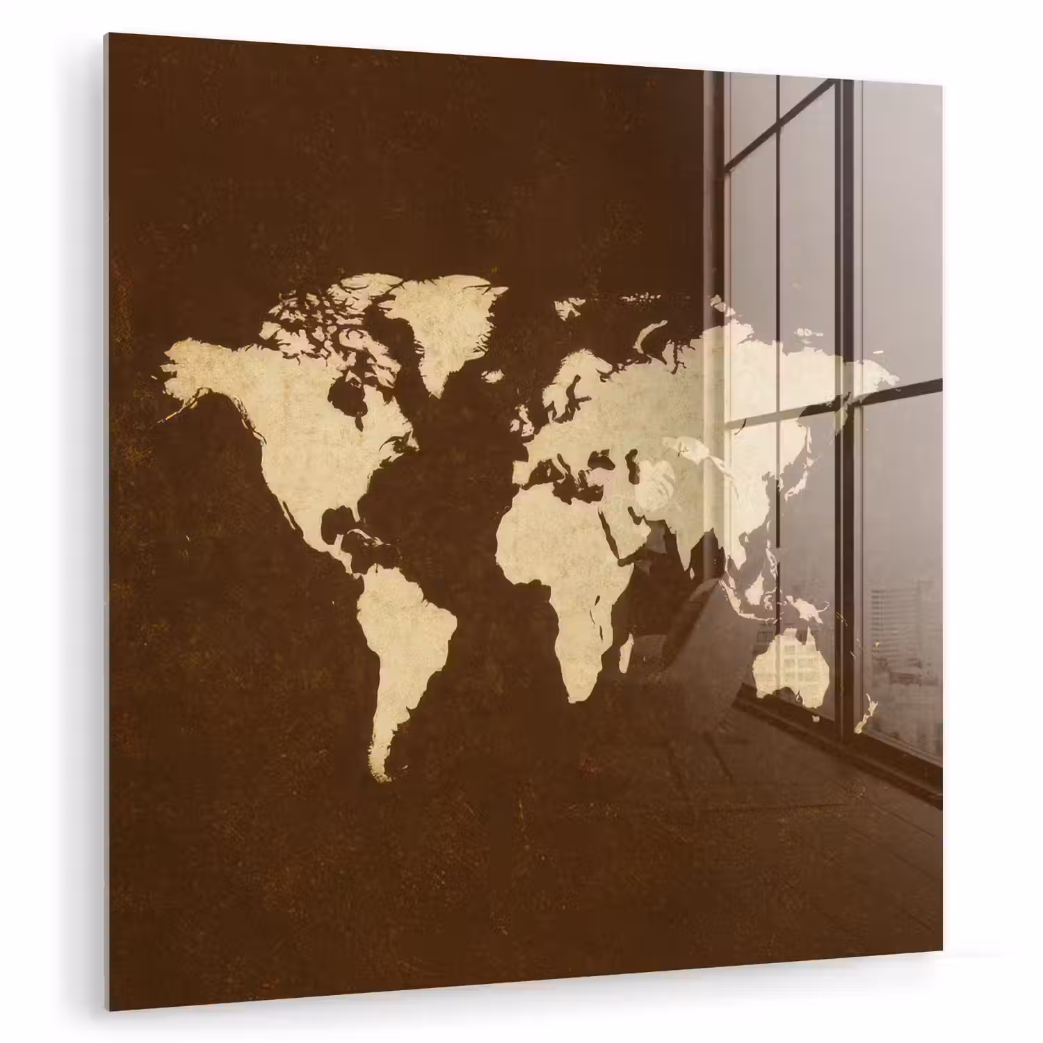 Wereldkaart - Antiek - Bruin plexiglas 5mm klein -zzzproduct_nieuw