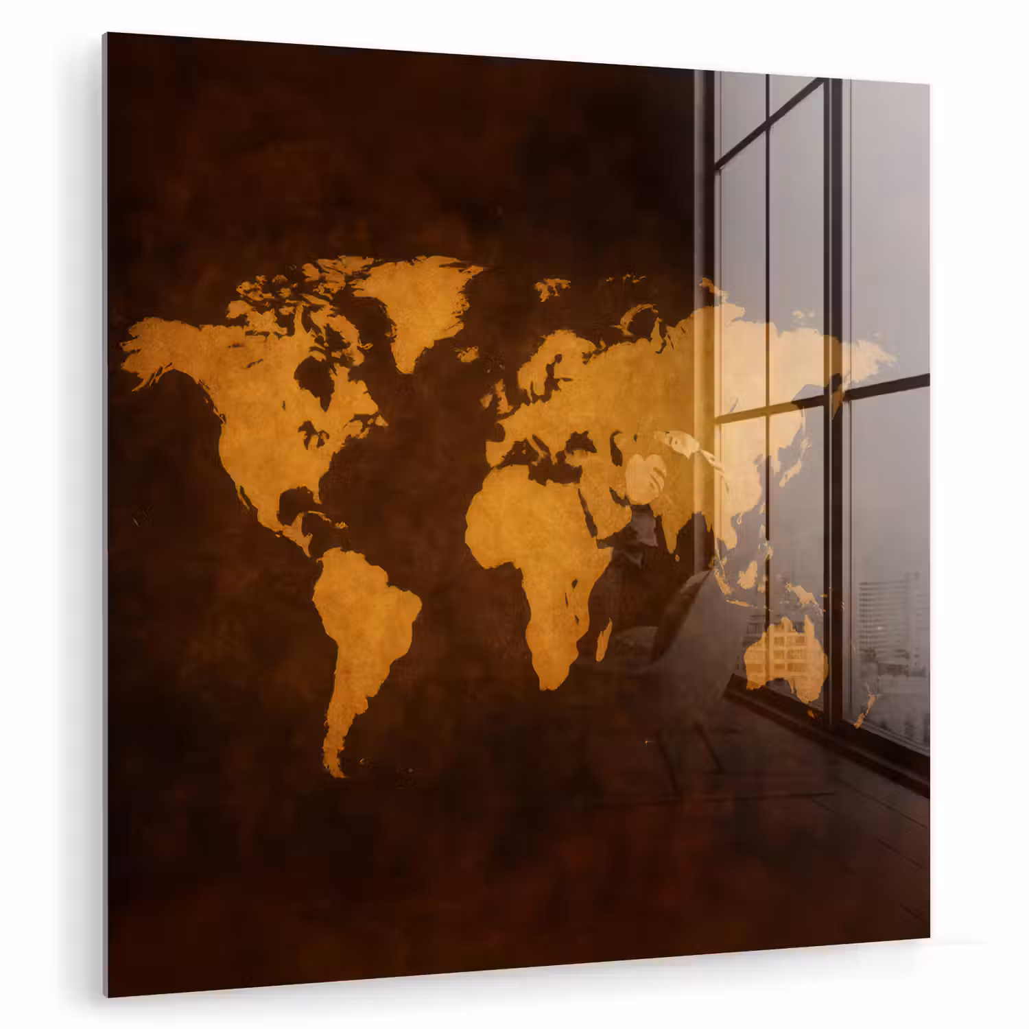 Wereldkaart - Antiek - Lederen stijl plexiglas 5mm klein -zzzproduct_nieuw