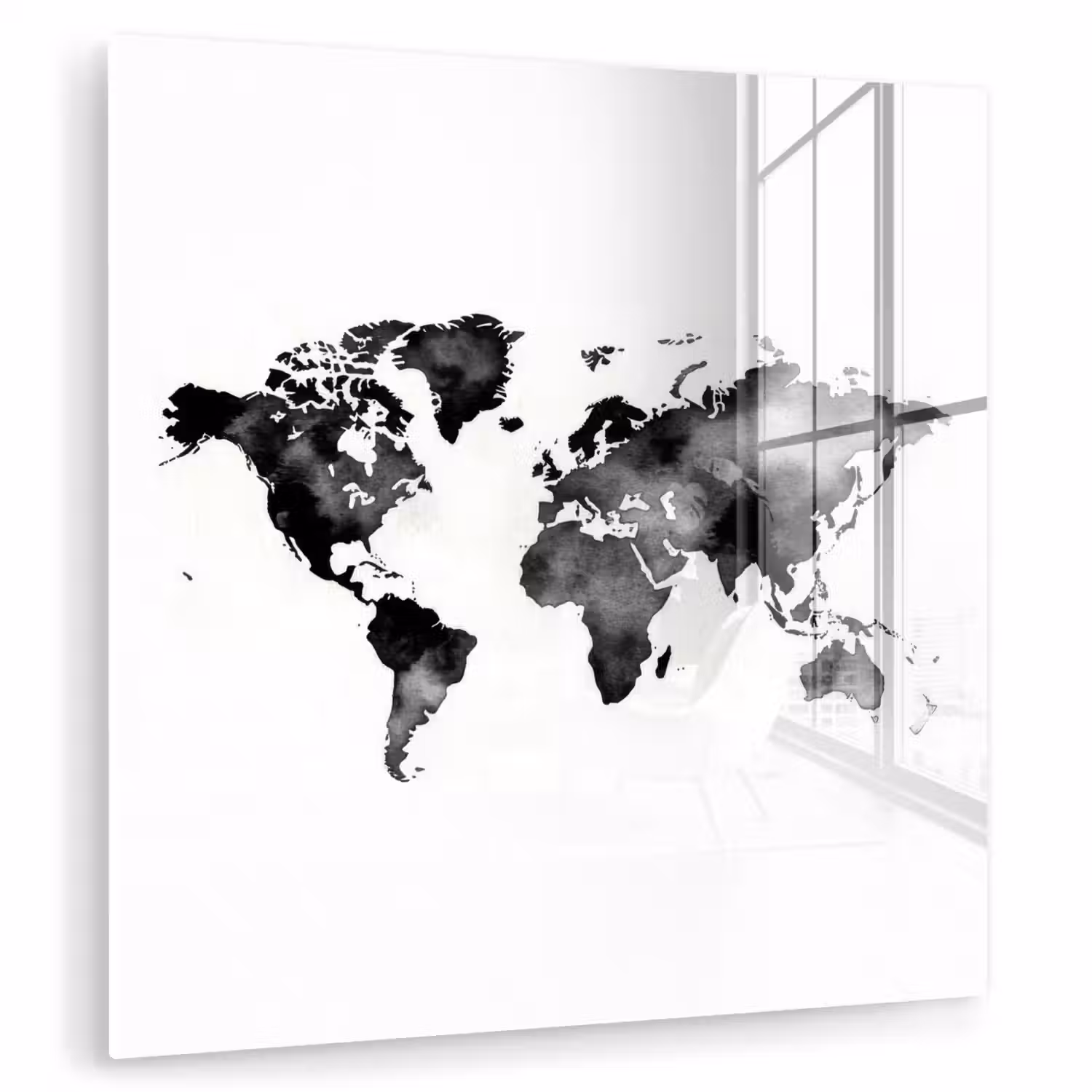 Wereldkaart - Aquarel - Zwart plexiglas 5mm klein -zzzproduct_nieuw
