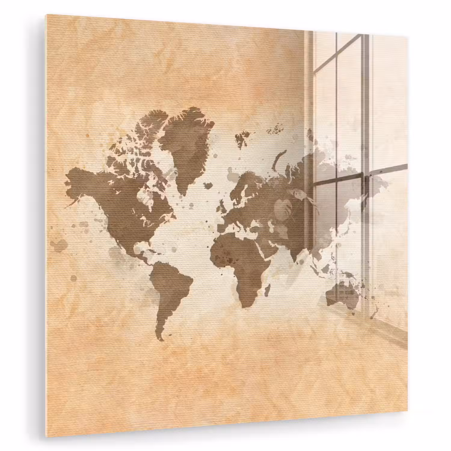 Wereldkaart - Beige - Bruin plexiglas 5mm klein -zzzproduct_nieuw