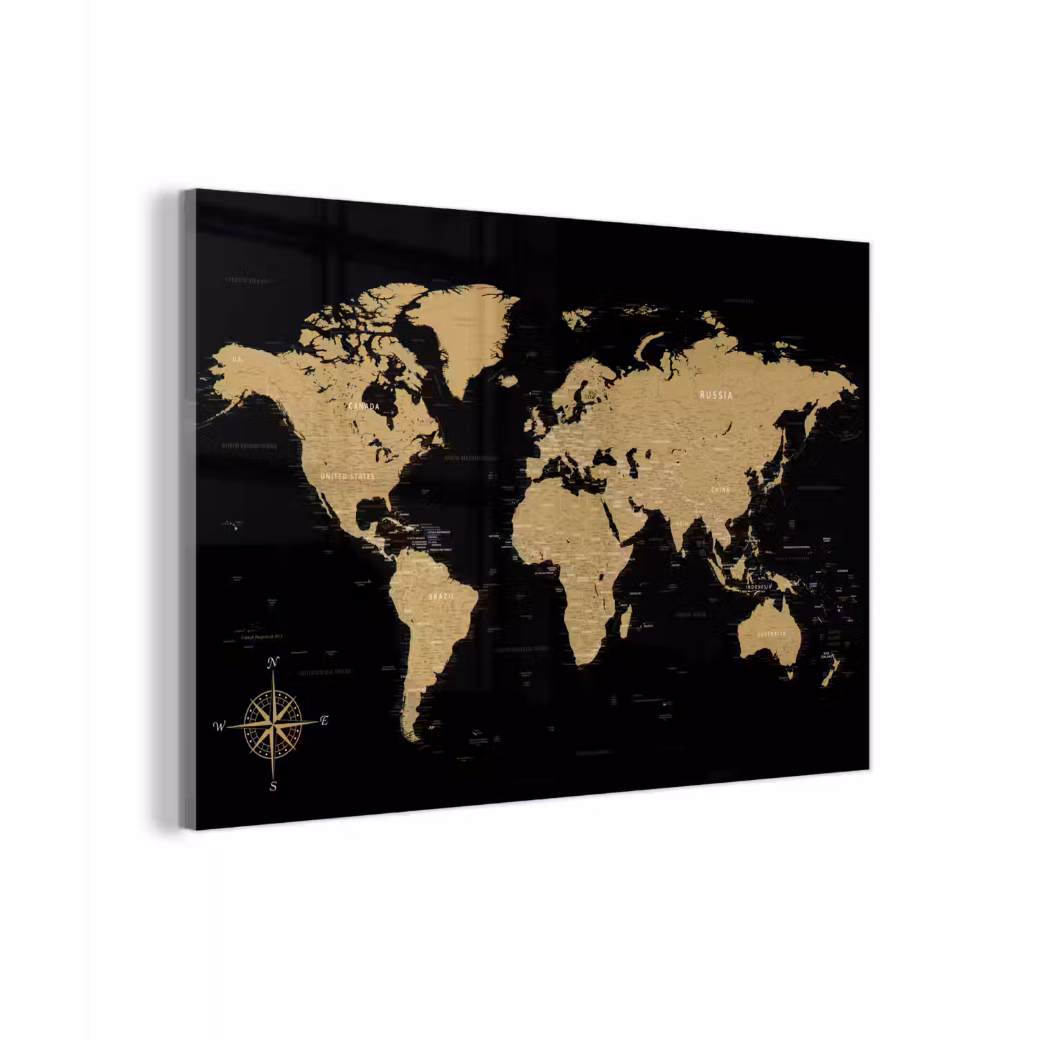 Wereldkaart - Beige - Zwart plexiglas 5mm klein -zzzproduct_nieuw