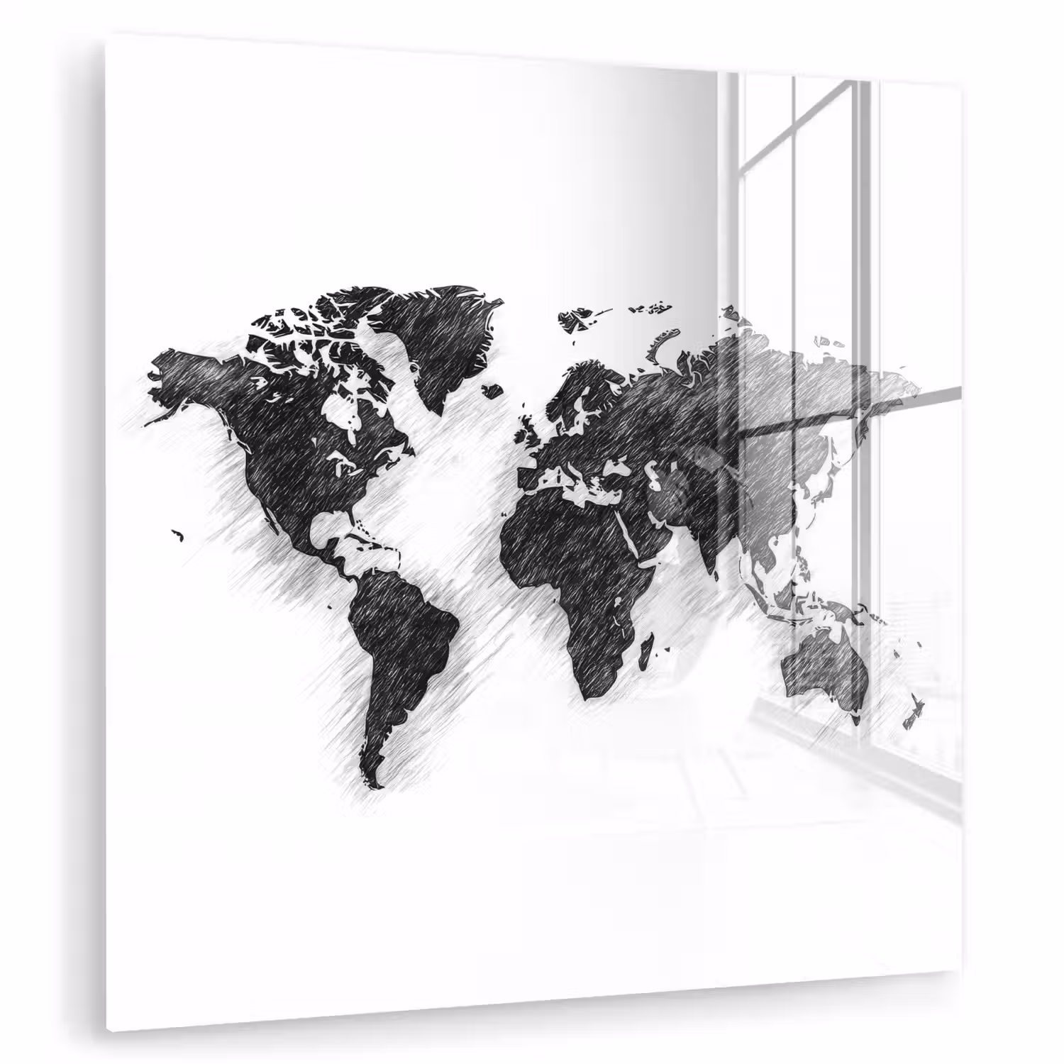 Wereldkaart - Potloodstrepen plexiglas 5mm klein -zzzproduct_nieuw