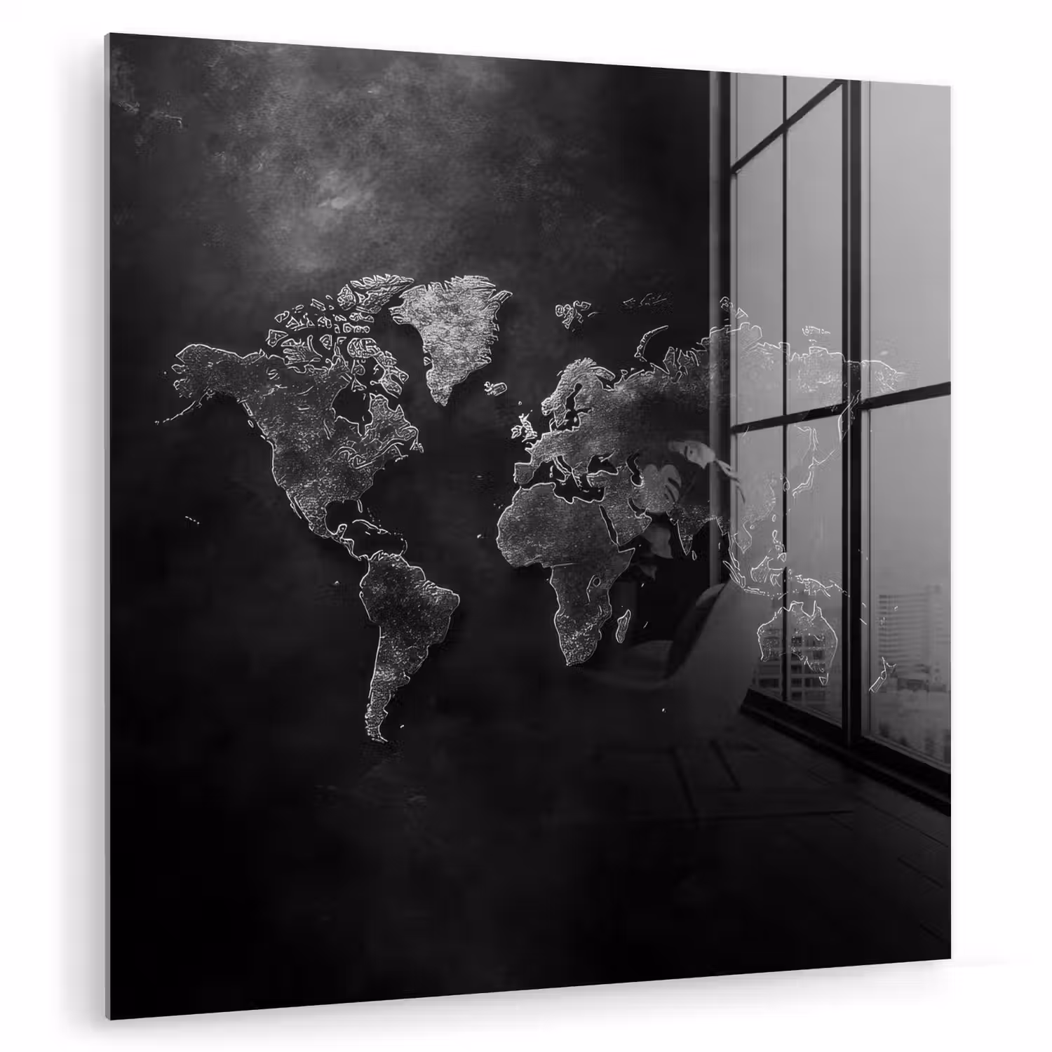 Wereldkaart - Duister - Zwart plexiglas 5mm klein -zzzproduct_nieuw
