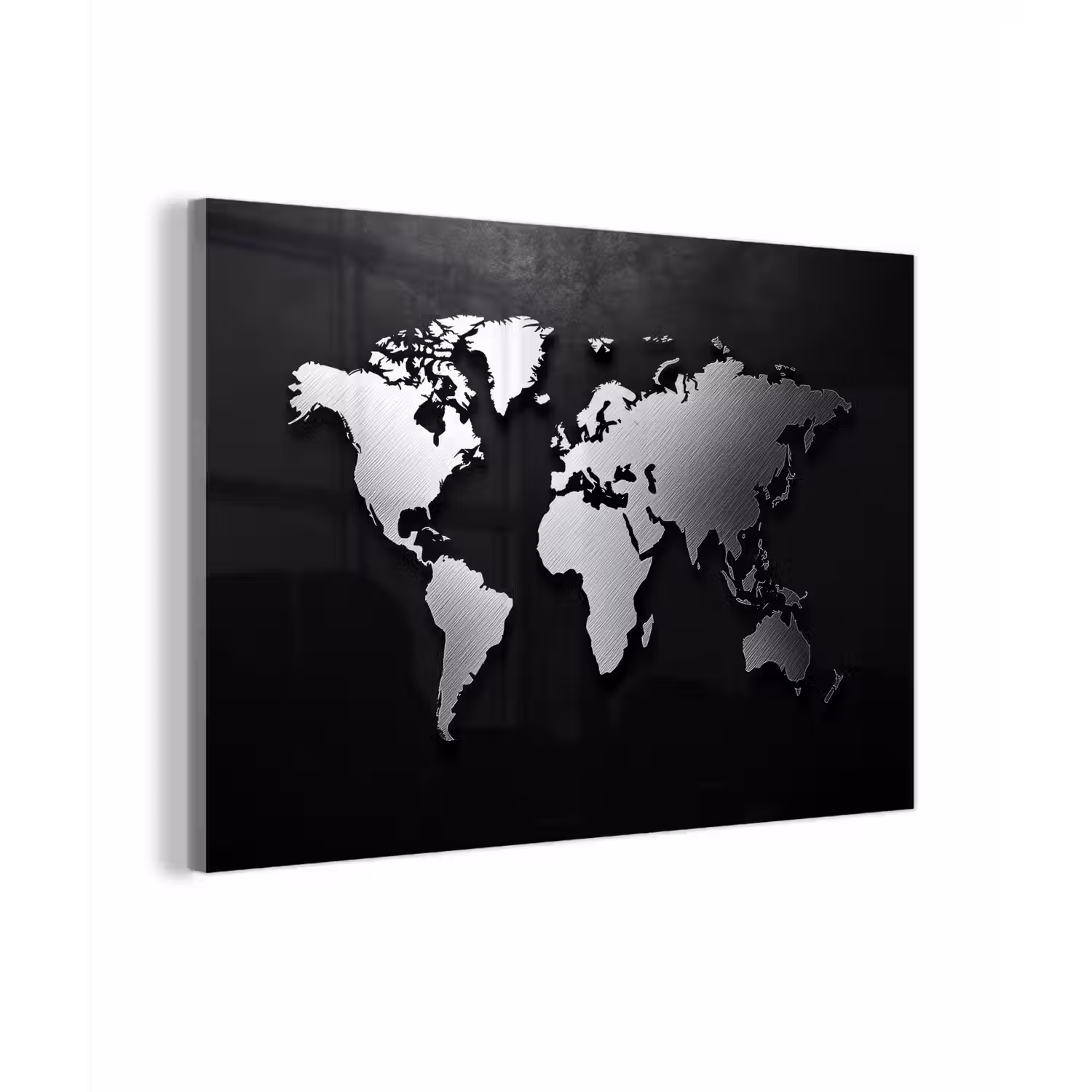Wereldkaart - Donker - Zilver - Zwart plexiglas 5mm klein -z3d