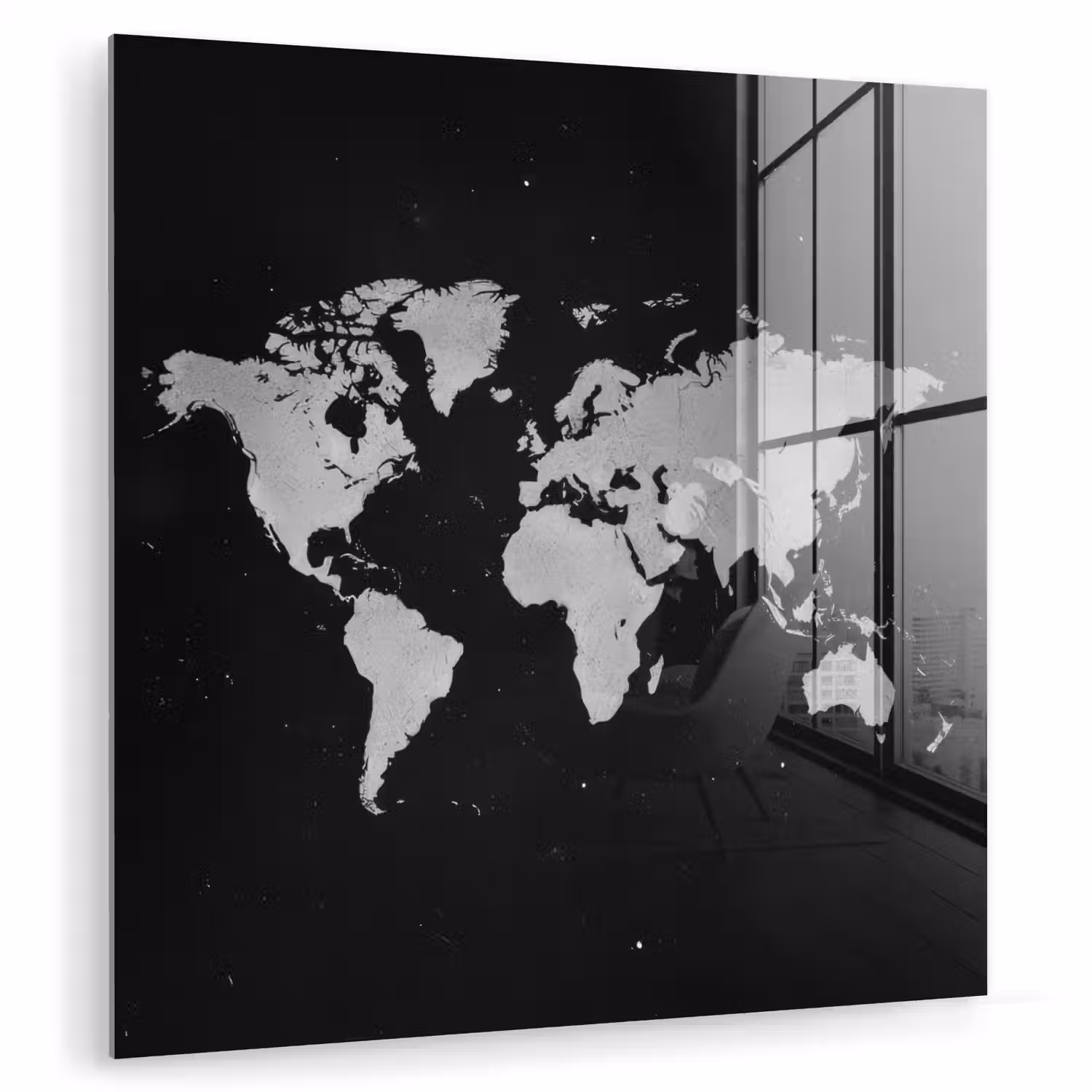 Wereldkaart - Duister - Wit plexiglas 5mm klein -zzzproduct_nieuw