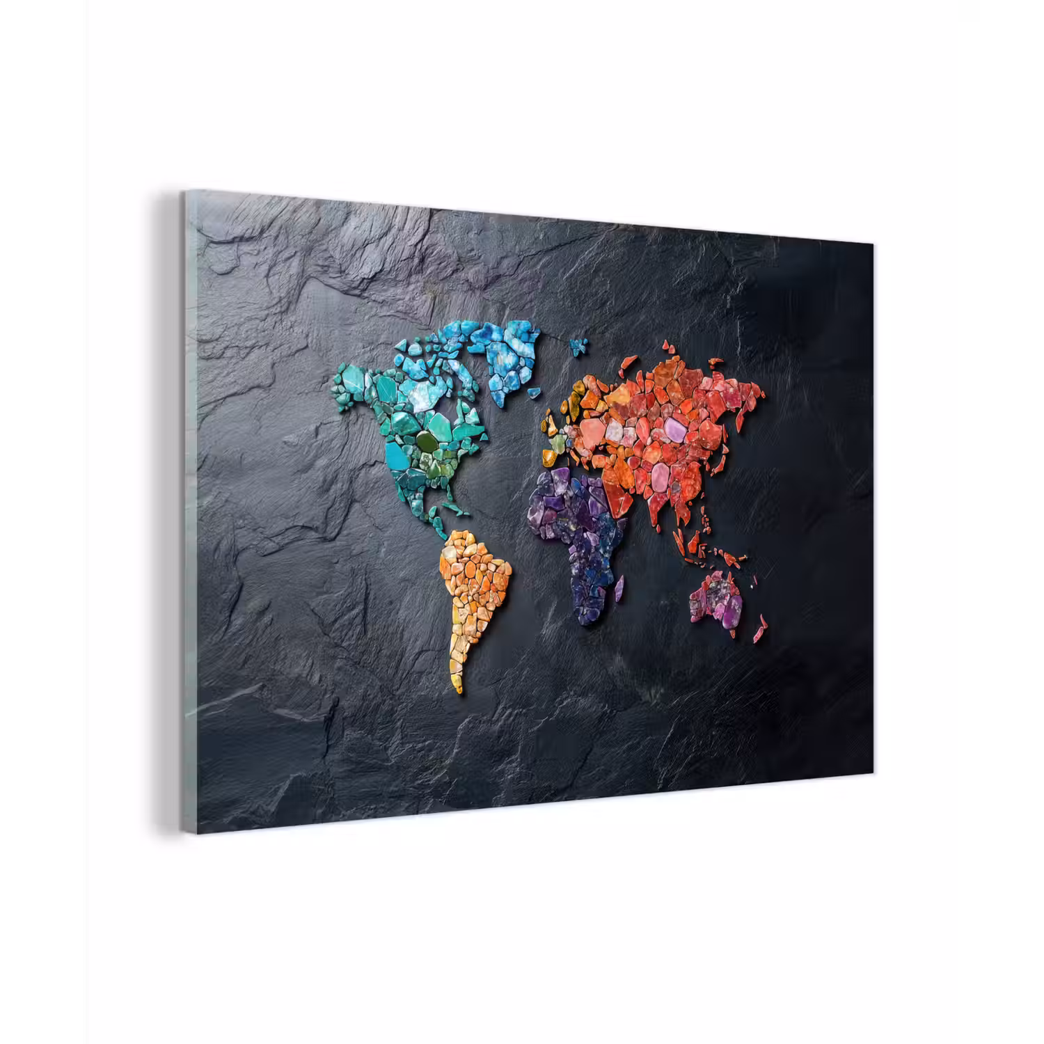 Wereldkaart - Edelstenen - Regenboog - Ruw plexiglas 5mm klein -zzzproduct_nieuw