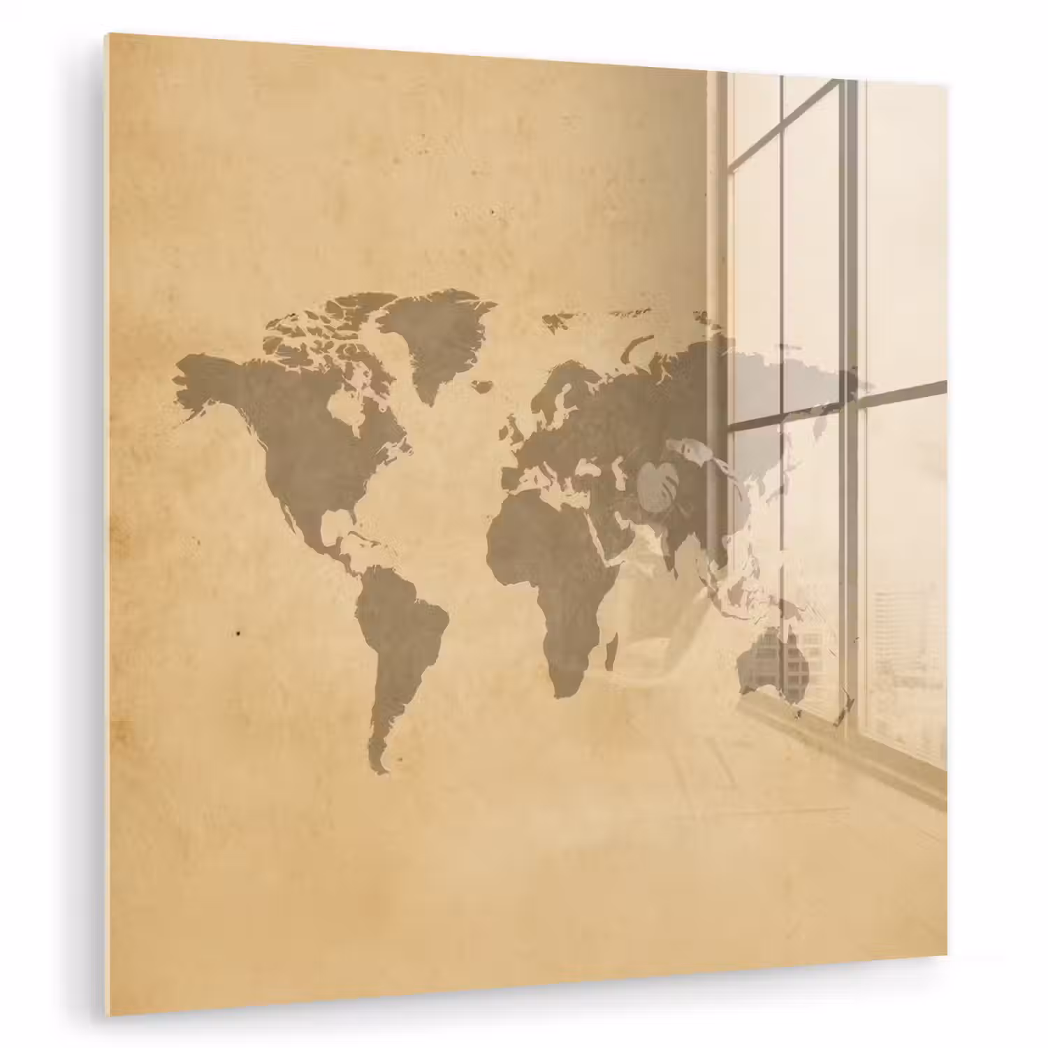 Wereldkaart - Aardtinten - Subtiel plexiglas 5mm klein -zzzproduct_nieuw