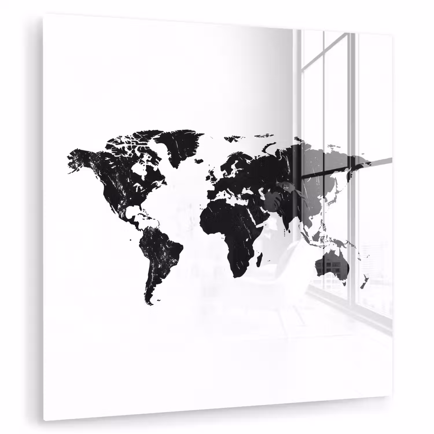 Wereldkaart - Verf - Zwart - Wit plexiglas 5mm klein -zzzproduct_nieuw