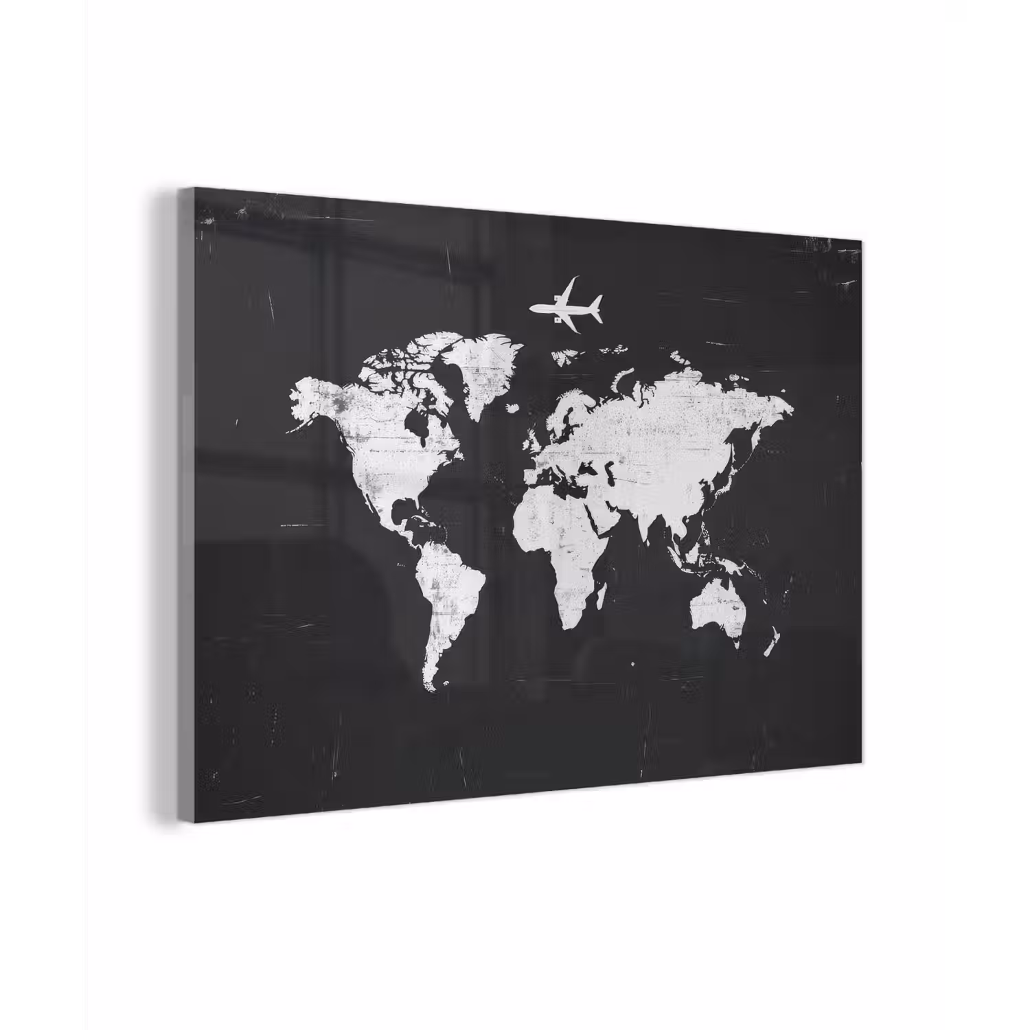 Wereldkaart - Vliegtuig - Zwart - Vintage plexiglas 5mm klein -zzzproduct_nieuw