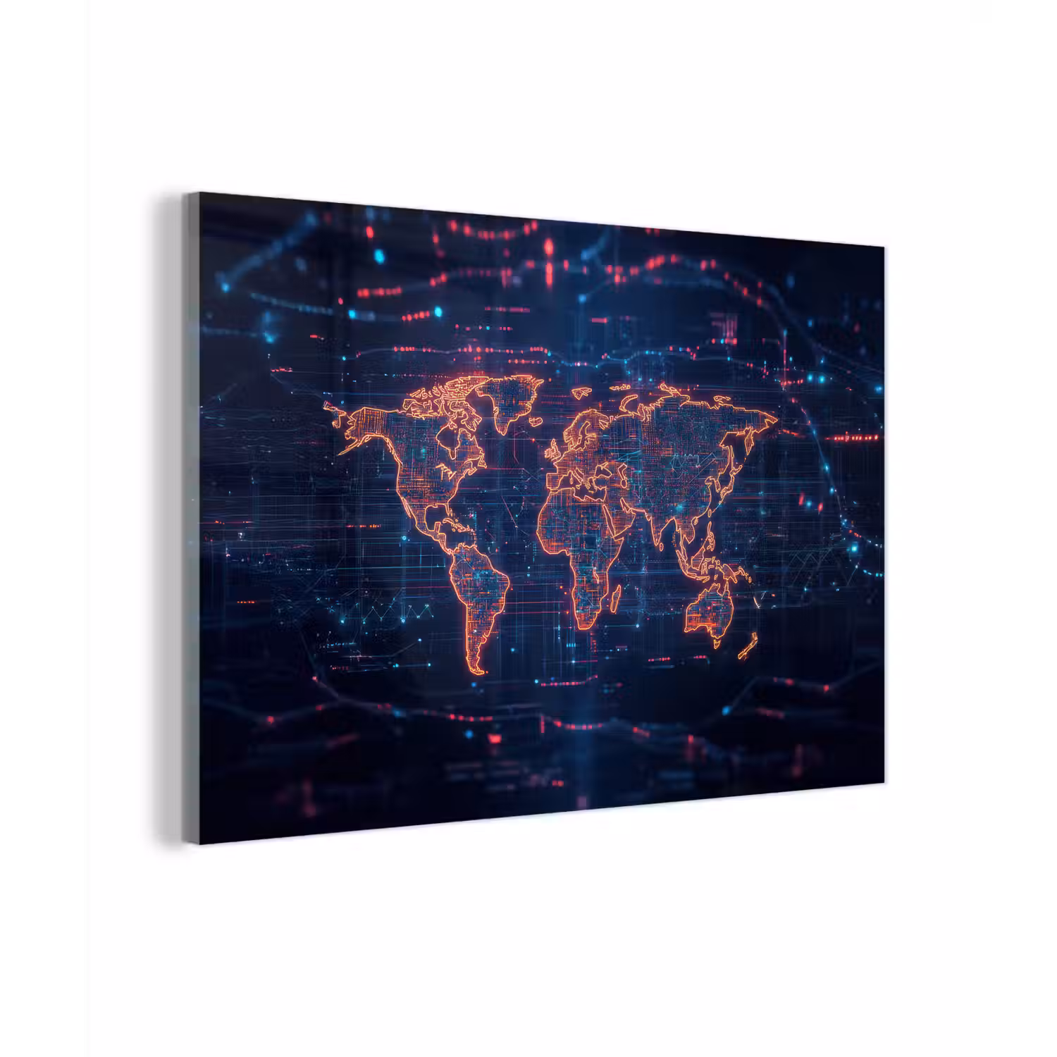 Wereldkaart - Futuristisch - Oranje plexiglas 5mm klein -zzzproduct_nieuw