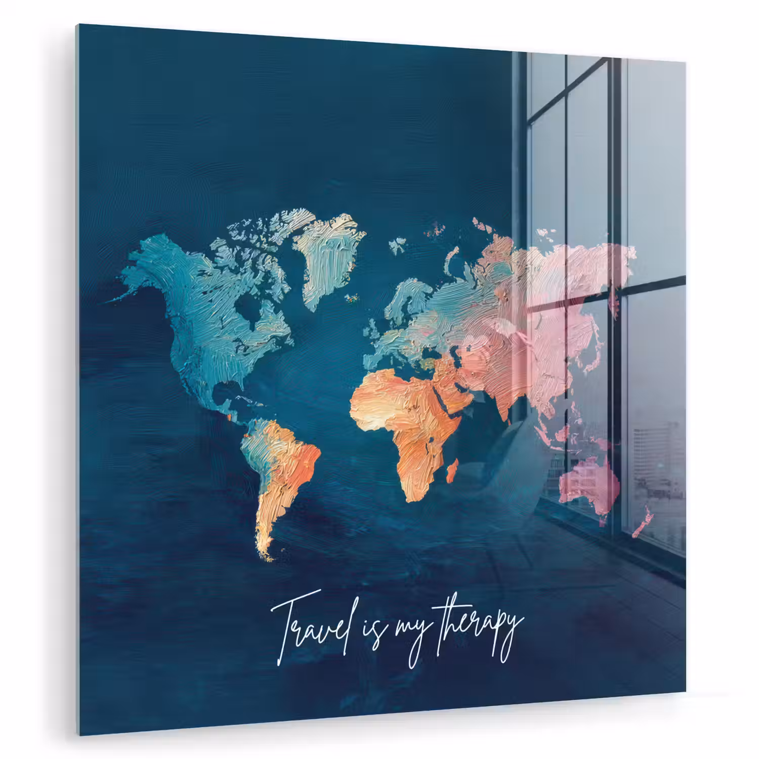 Wereldkaart - Geschilderd - Blauw - Travel plexiglas 5mm klein -zzzproduct_nieuw