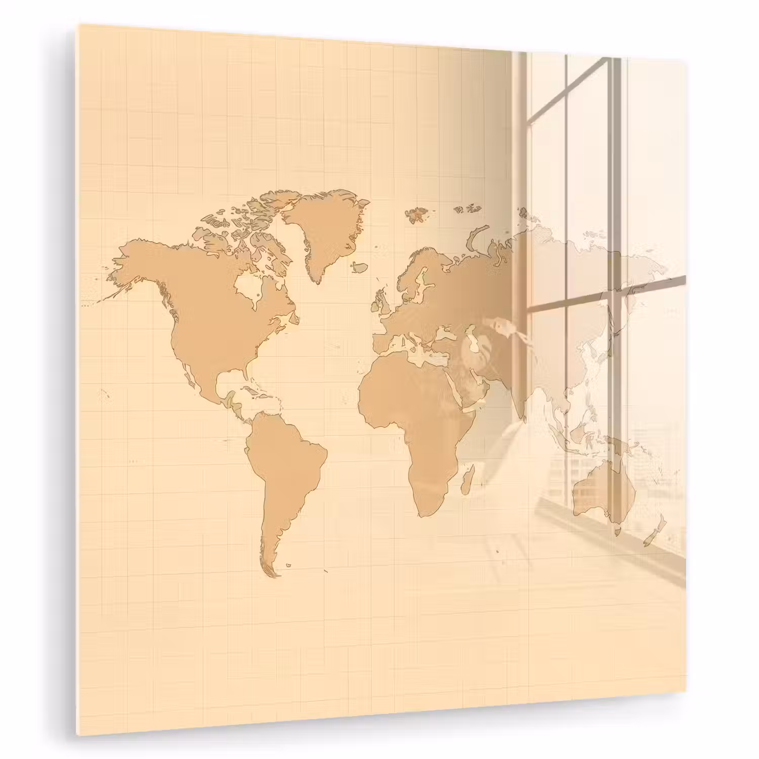 Wereldkaart - Rasterachtergrond - Eenvoudige vormgeving plexiglas 5mm klein -zzzproduct_nieuw