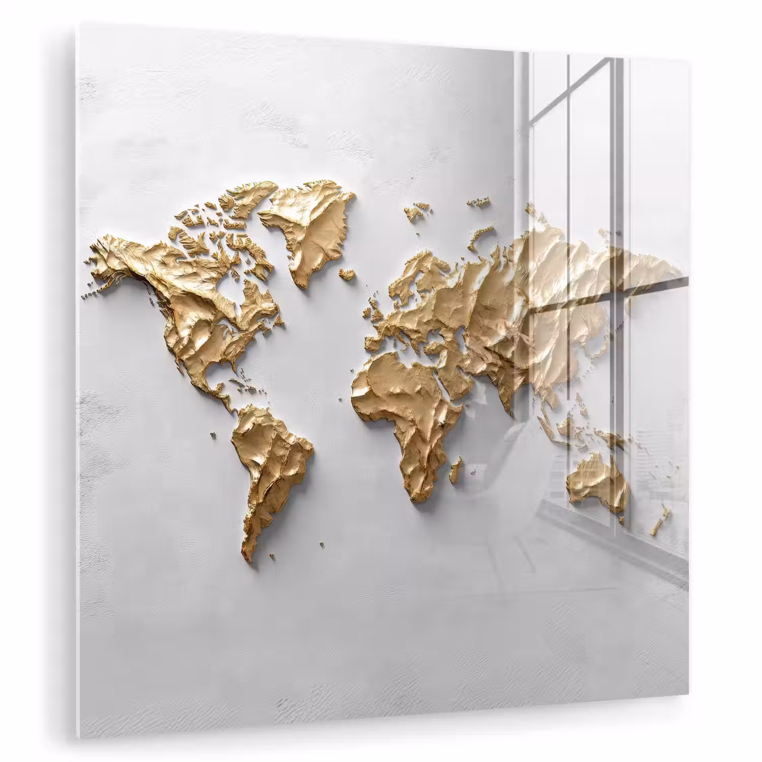 Wereldkaart - Egaal wit - Grof goud plexiglas 5mm klein -zzzproduct_nieuw