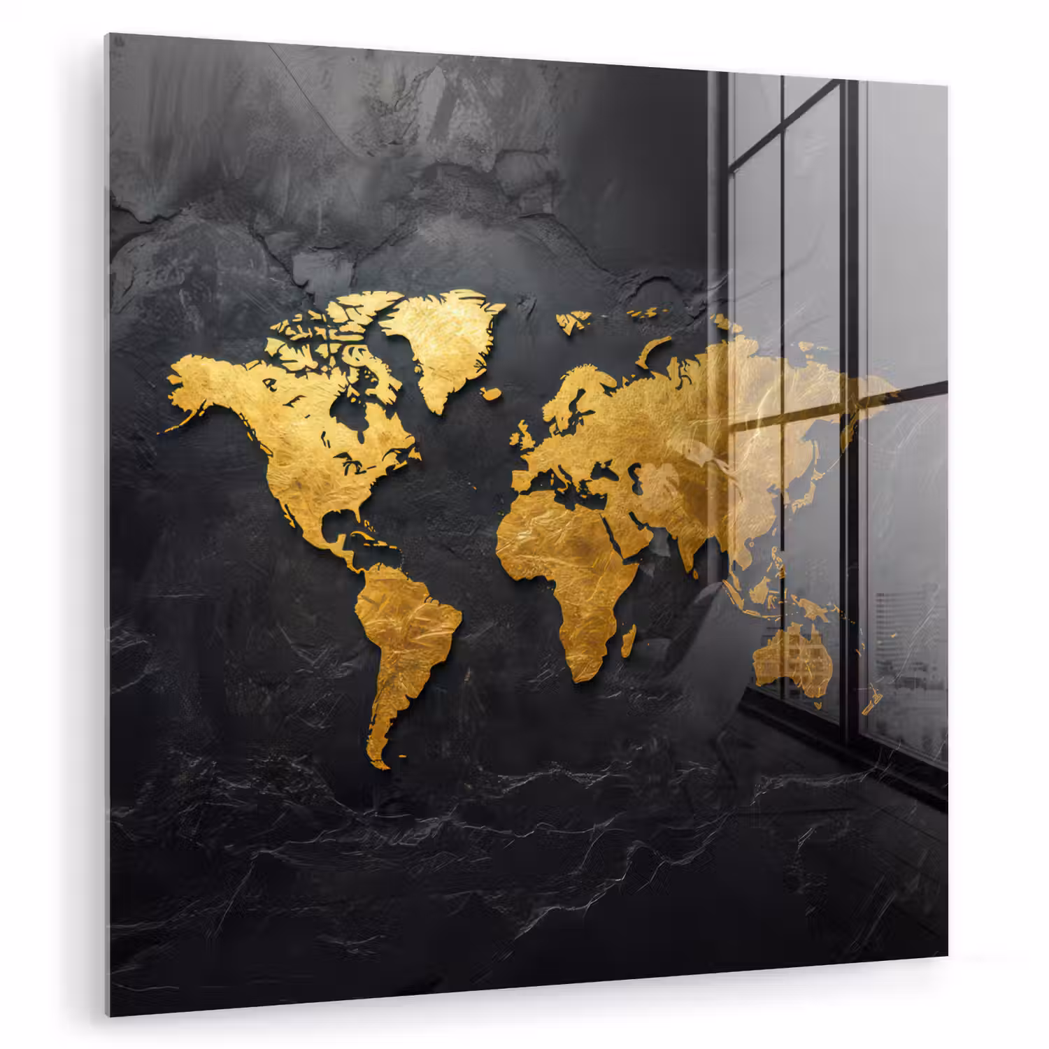 Wereldkaart - Goud - Steen plexiglas 5mm klein -zzzproduct_nieuw
